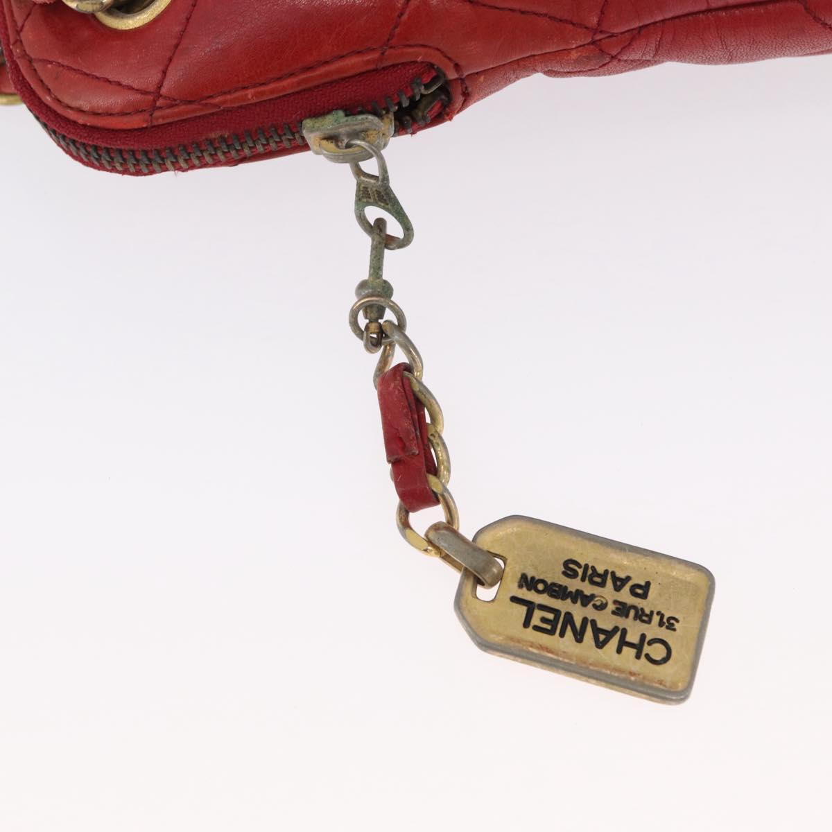 CHANEL Matelasse Chain Shoulder Bag Leather Red Gold CC Auth 169739