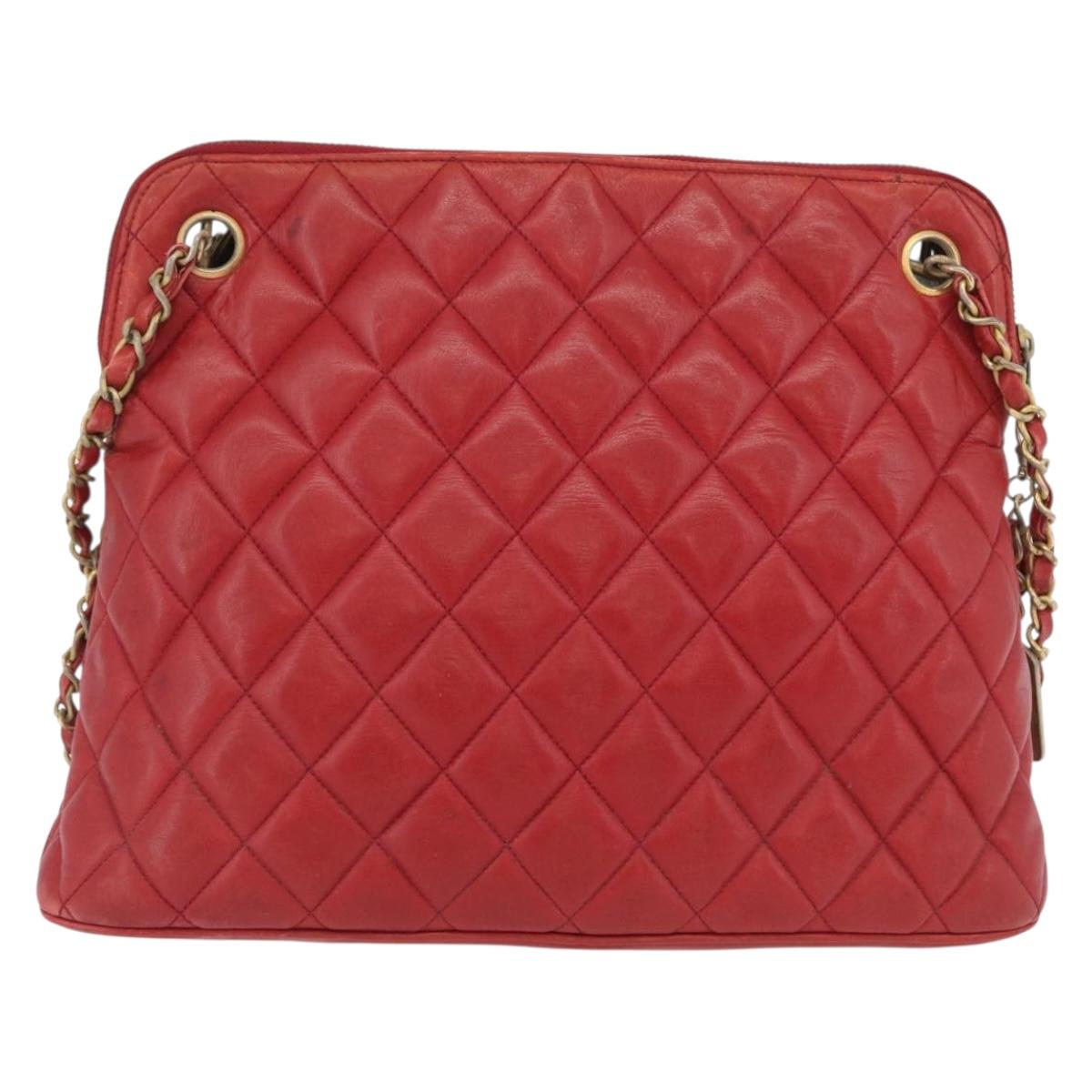 CHANEL Matelasse Chain Shoulder Bag Leather Red Gold CC Auth 169739