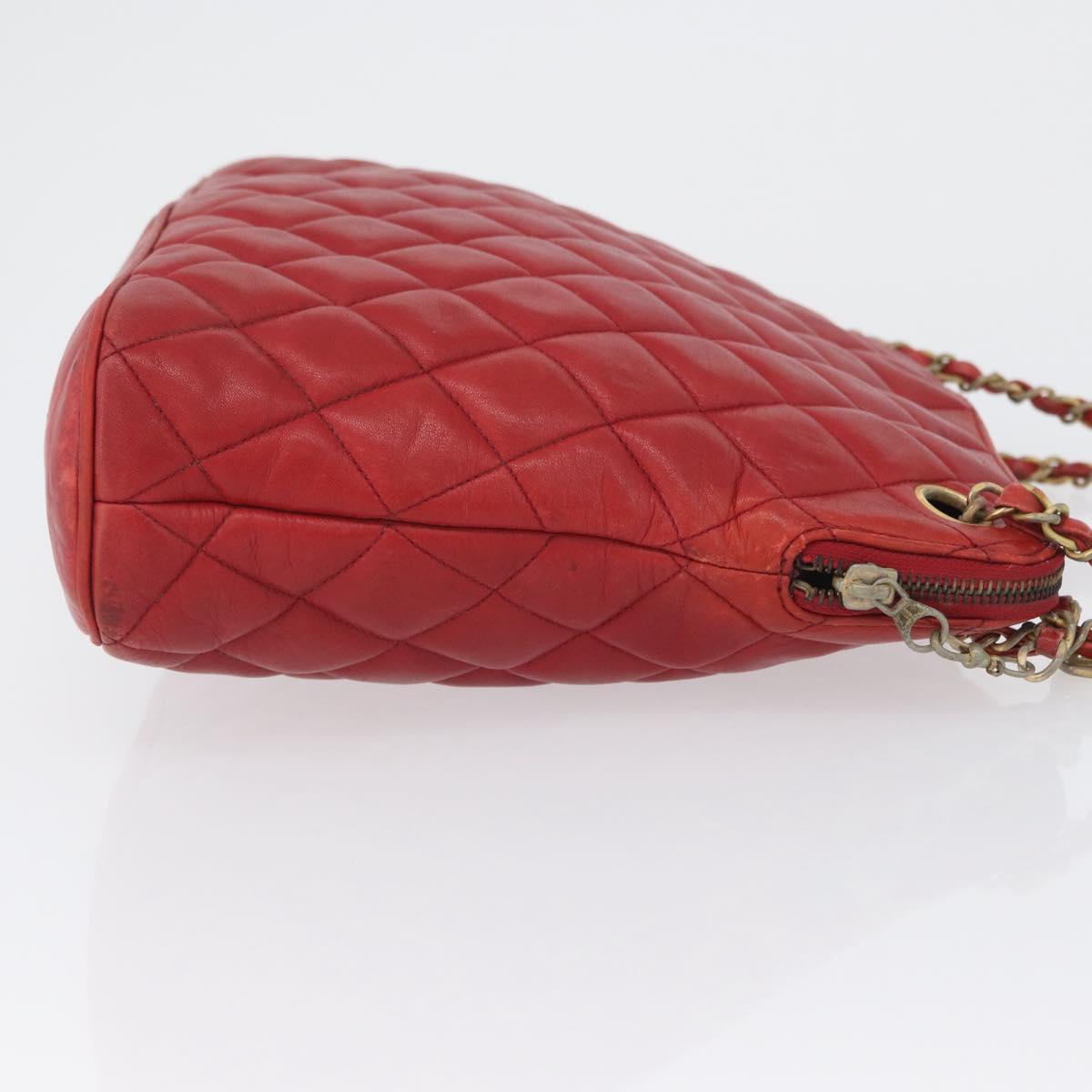 CHANEL Matelasse Chain Shoulder Bag Leather Red Gold CC Auth 169739