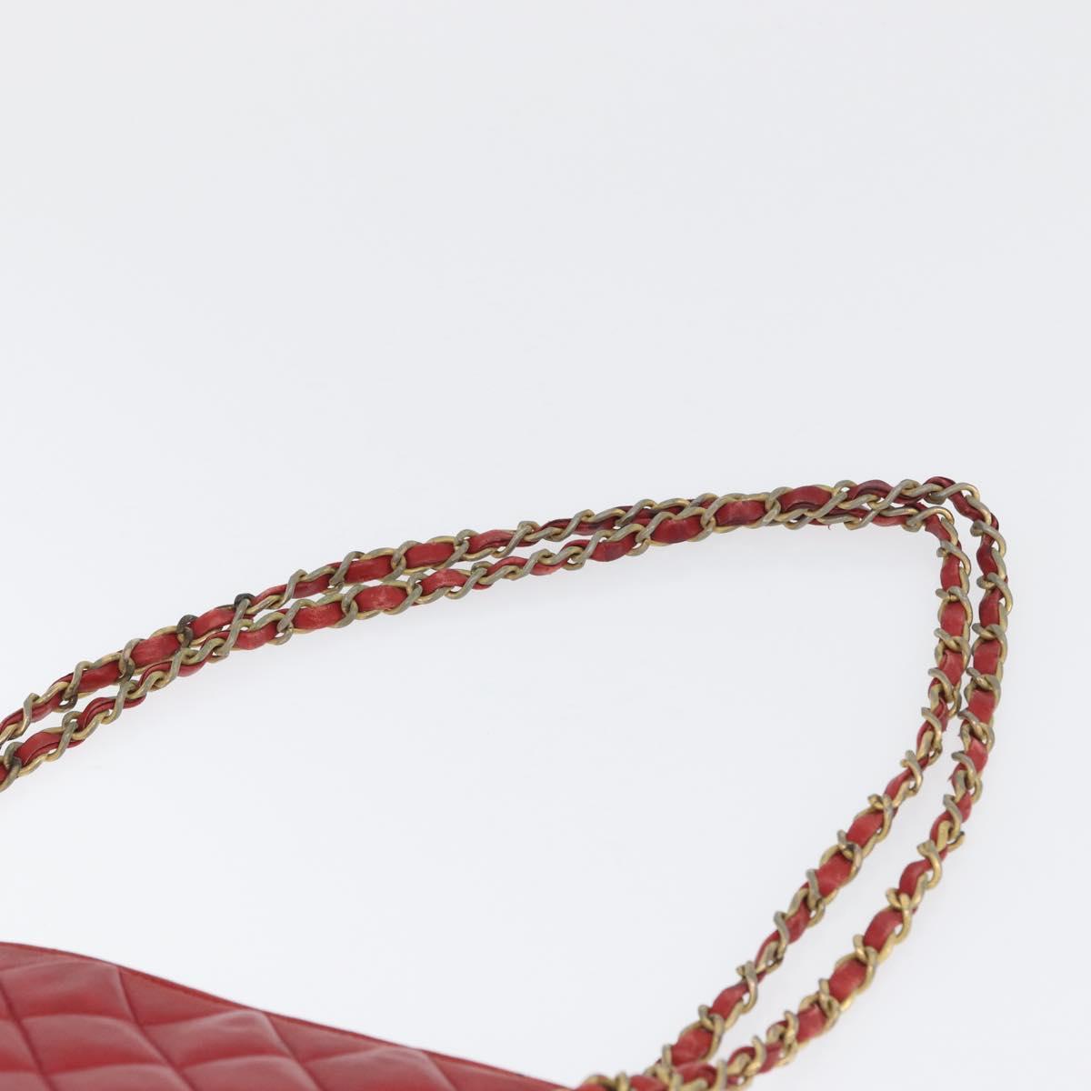 CHANEL Matelasse Chain Shoulder Bag Leather Red Gold CC Auth 169739