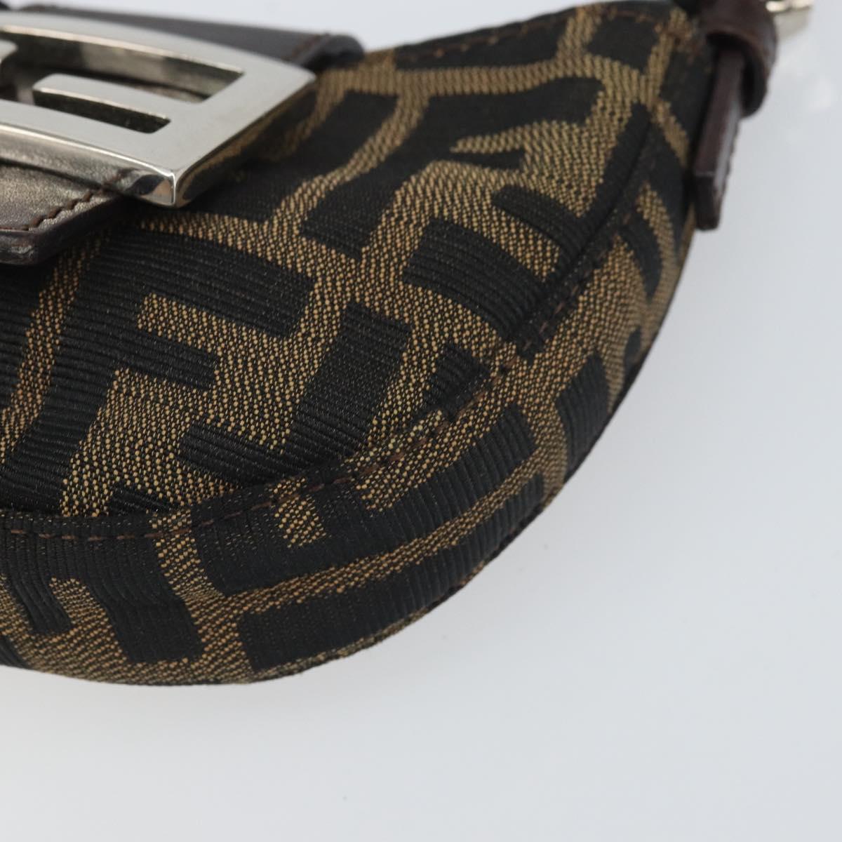FENDI Zucca Canvas Mini Croissant Hand Bag Black Brown Silver Auth 169740SAV