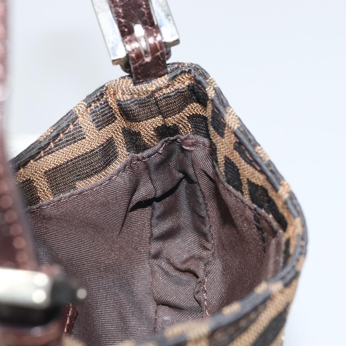 FENDI Zucca Canvas Mini Croissant Hand Bag Black Brown Silver Auth 169740SAV