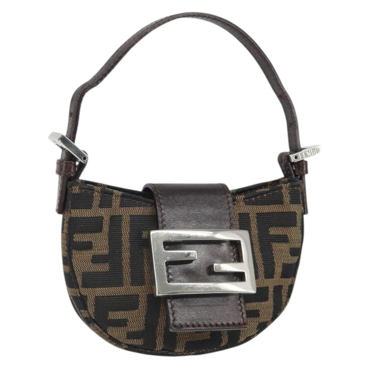 FENDI Zucca Canvas Mini Croissant Hand Bag Black Brown Silver Auth 169740SAV