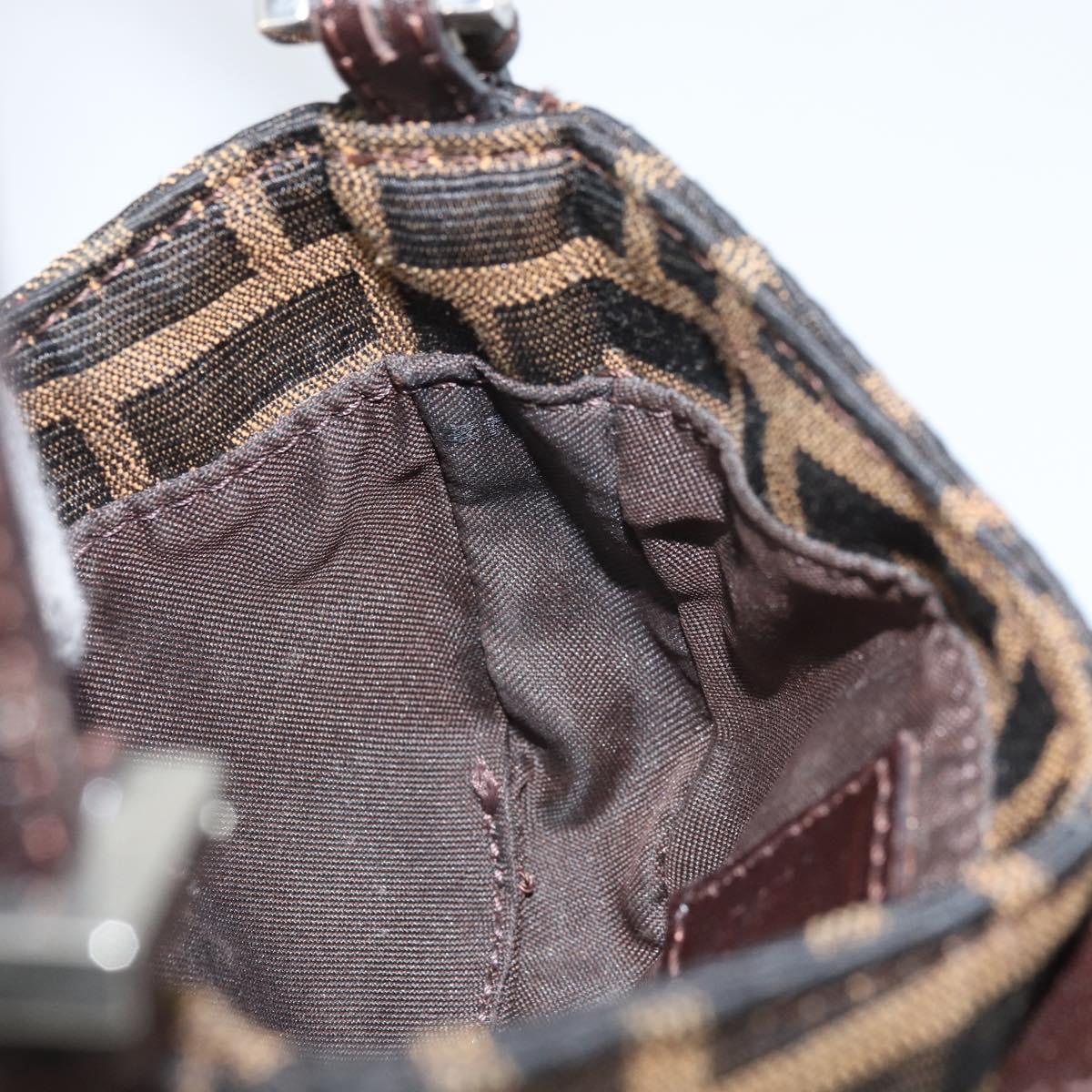 FENDI Zucca Canvas Mini Croissant Hand Bag Black Brown Silver Auth 169740SAV