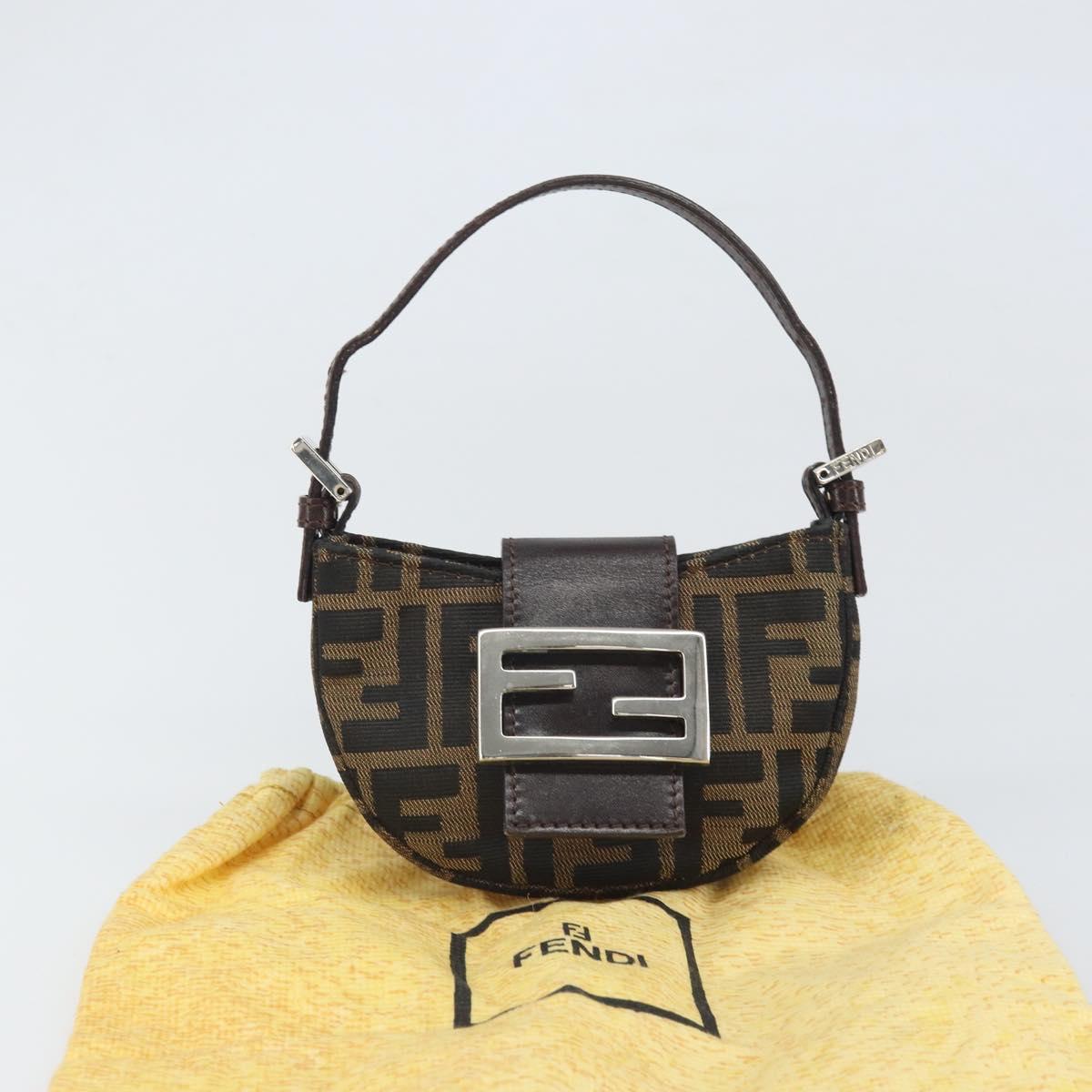 FENDI Zucca Canvas Mini Croissant Hand Bag Black Brown Silver Auth 169740SAV