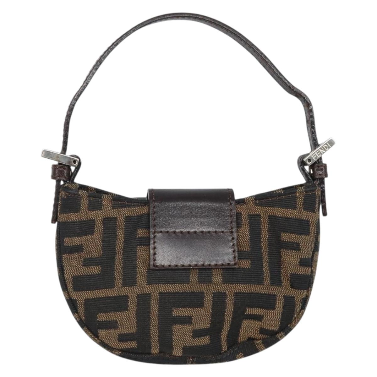 FENDI Zucca Canvas Mini Croissant Hand Bag Black Brown Silver Auth 169740SAV