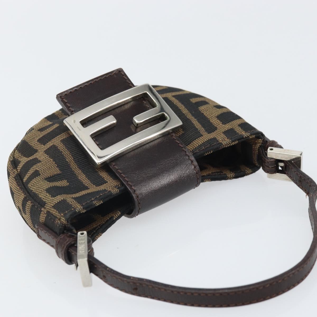 FENDI Zucca Canvas Mini Croissant Hand Bag Black Brown Silver Auth 169740SAV