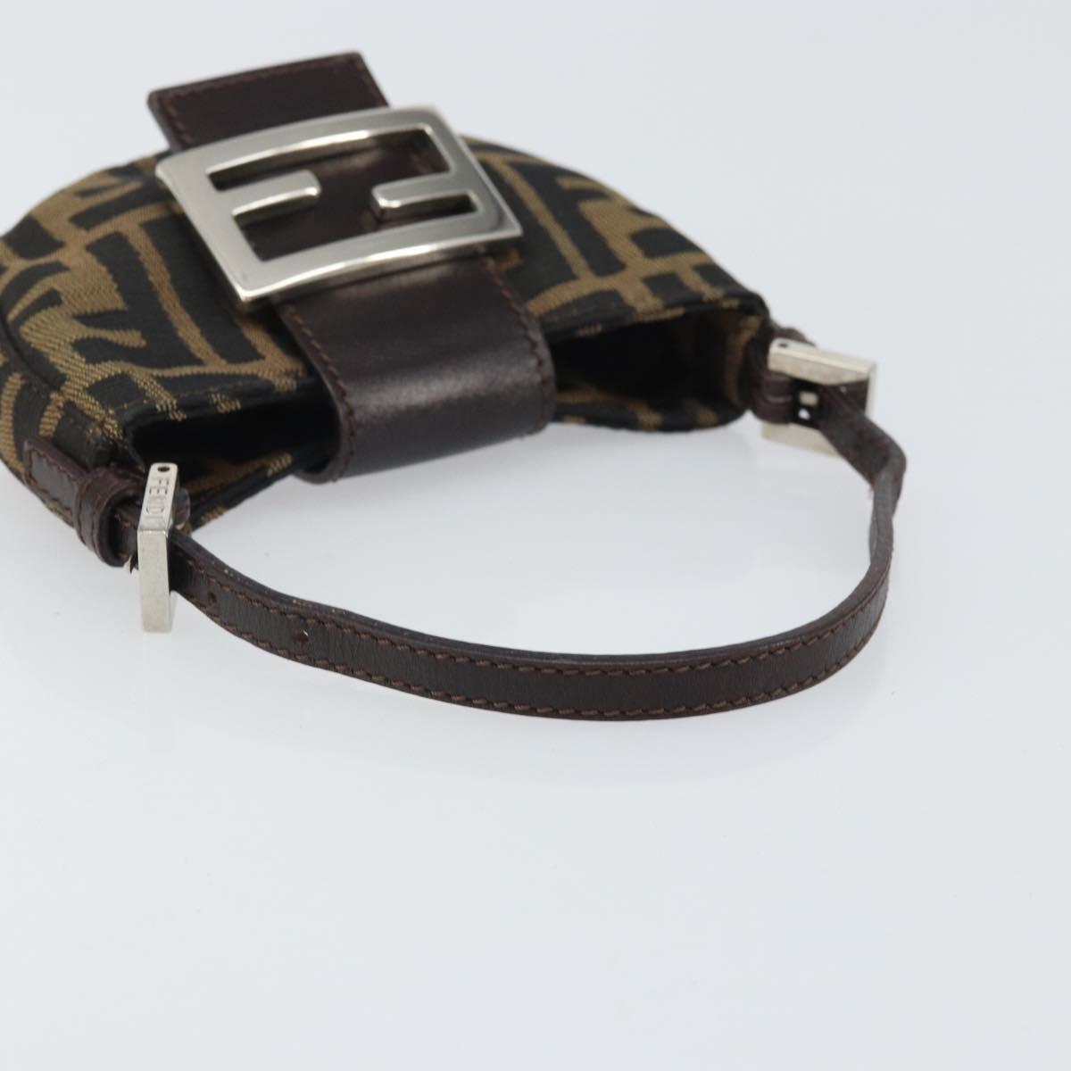 FENDI Zucca Canvas Mini Croissant Hand Bag Black Brown Silver Auth 169740SAV