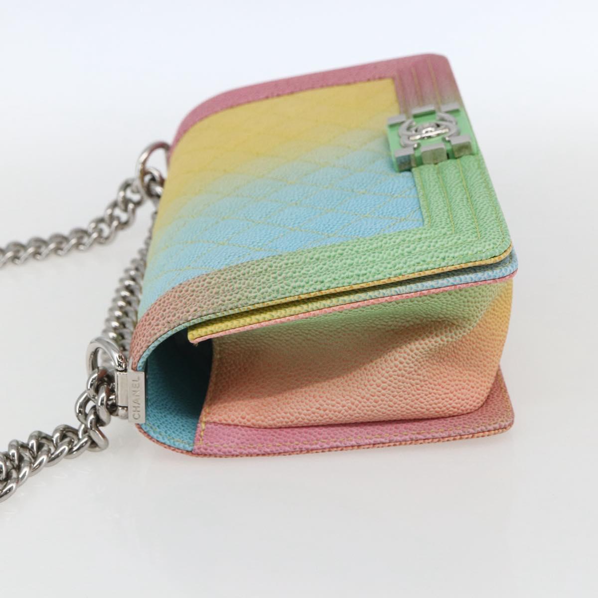 CHANEL Boy Chanel Medium Chain Bag Caviar Skin Multicolor CC Auth 169741SM