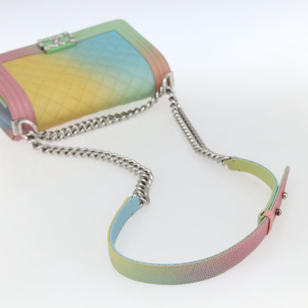 CHANEL Boy Chanel Medium Chain Bag Caviar Skin Multicolor CC Auth 169741SM