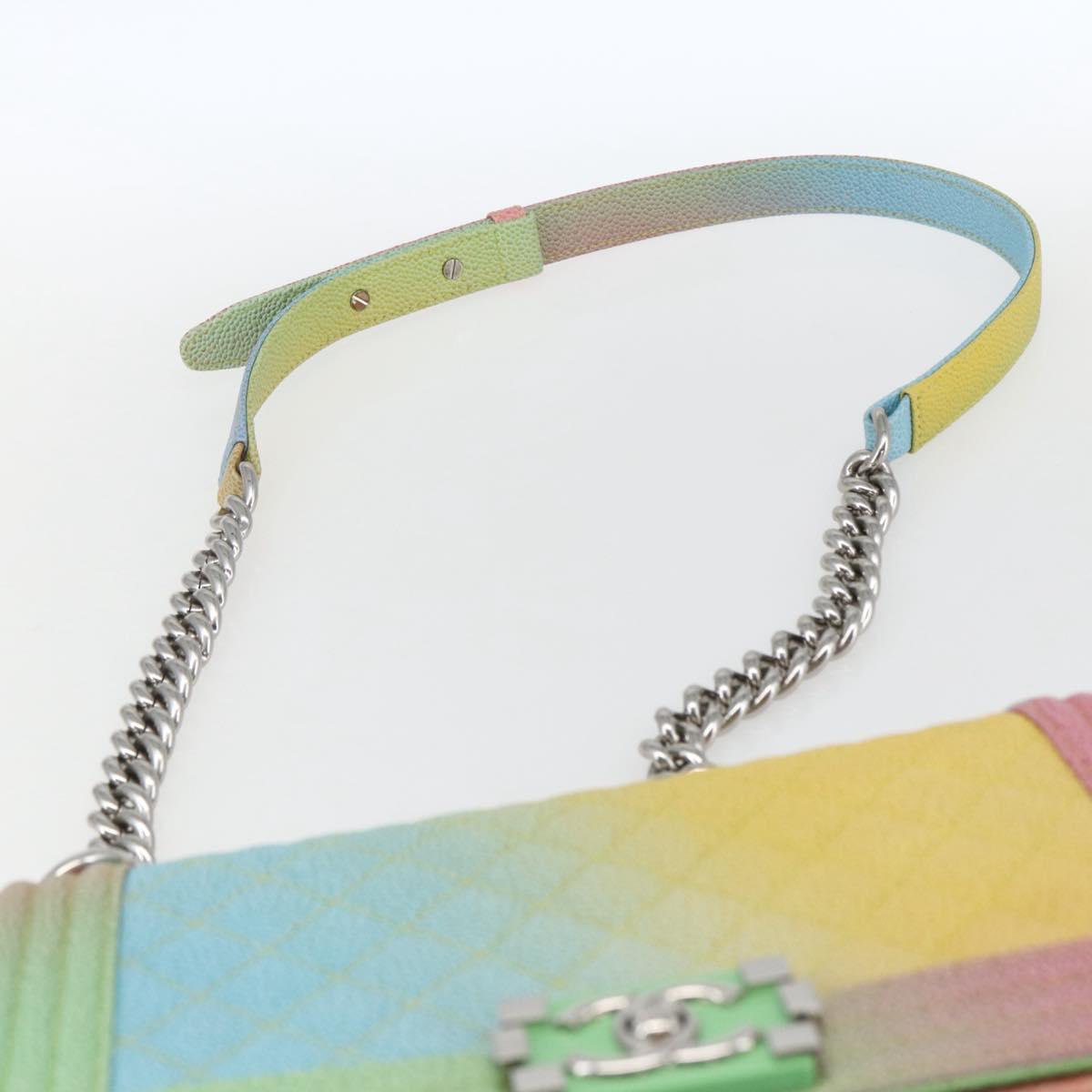 CHANEL Boy Chanel Medium Chain Bag Caviar Skin Multicolor CC Auth 169741SM
