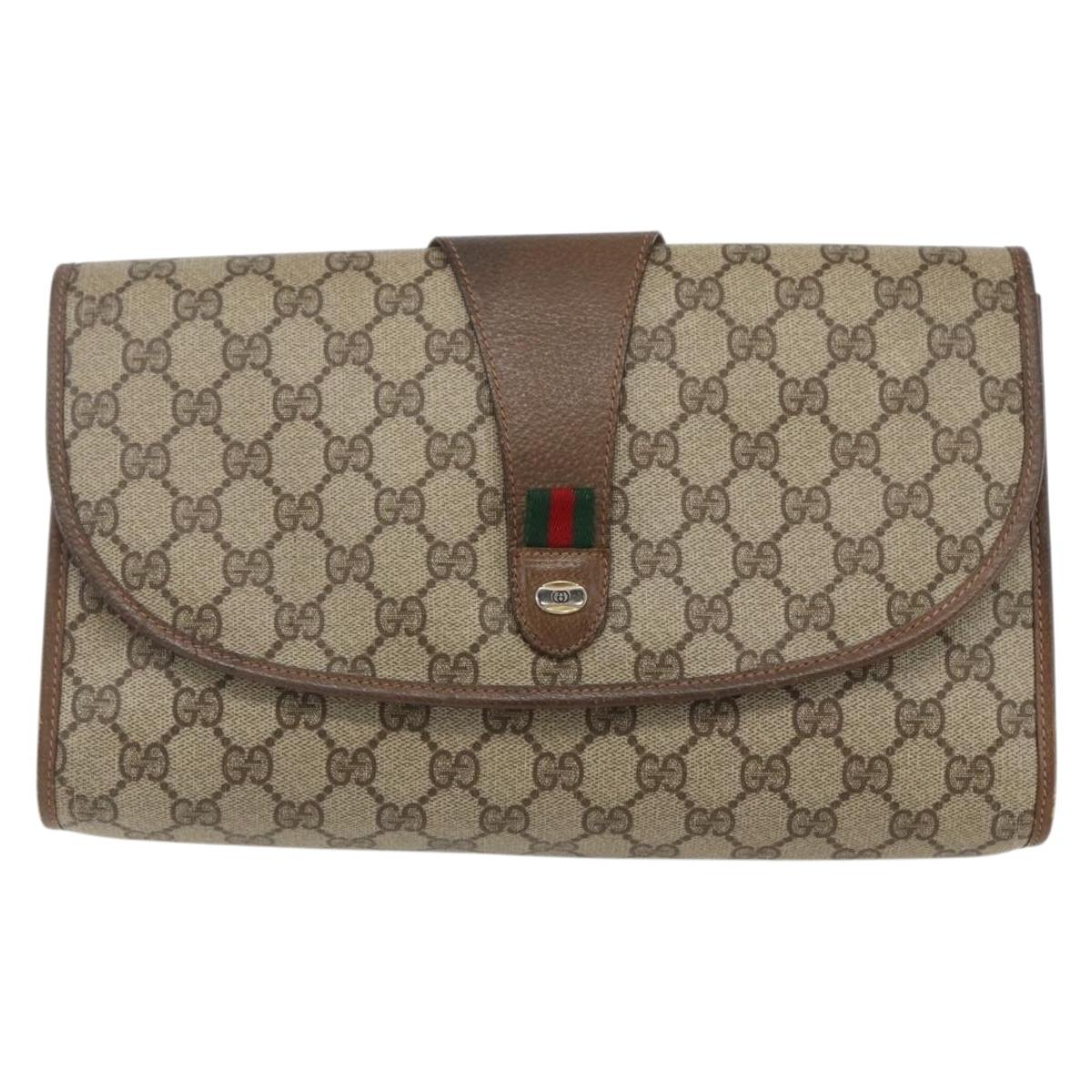 GUCCI GG Supreme Web Sherry Line Clutch Bag PVC Beige 89 01 031 Auth 169742