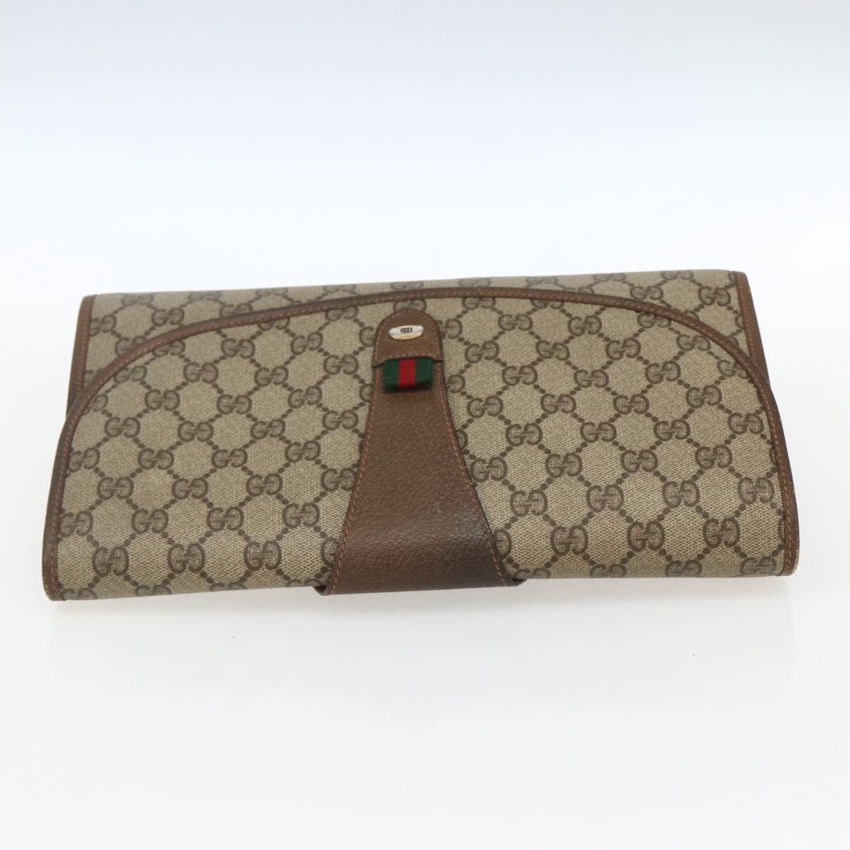 GUCCI GG Supreme Web Sherry Line Clutch Bag PVC Beige 89 01 031 Auth 169742