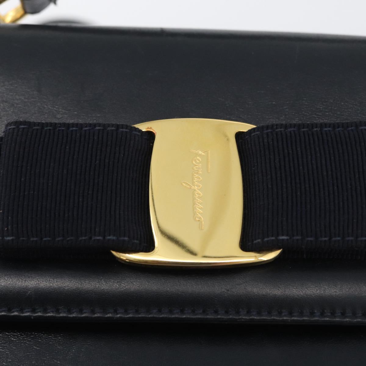Salvatore Ferragamo Vala Hand Bag Leather 2way Navy Gold Auth 169747