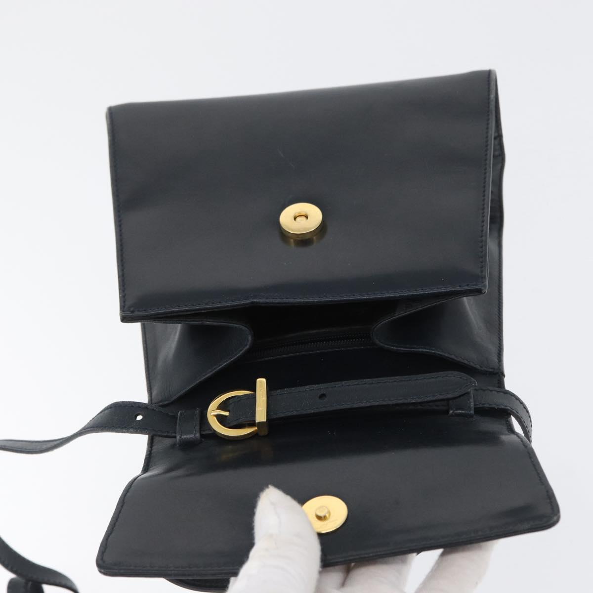 Salvatore Ferragamo Vala Hand Bag Leather 2way Navy Gold Auth 169747