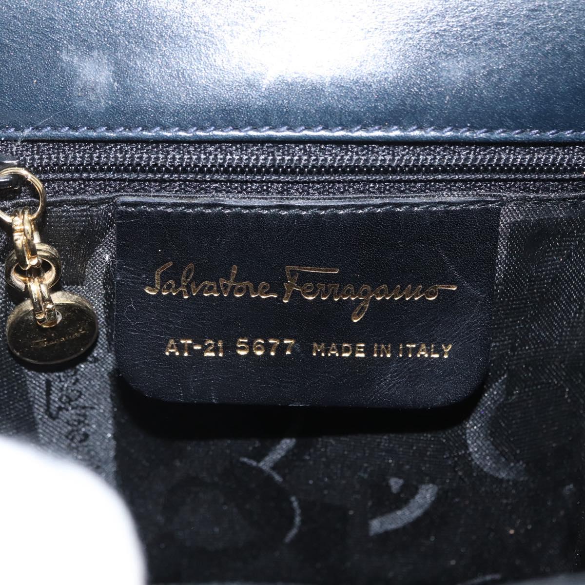 Salvatore Ferragamo Vala Hand Bag Leather 2way Navy Gold Auth 169747