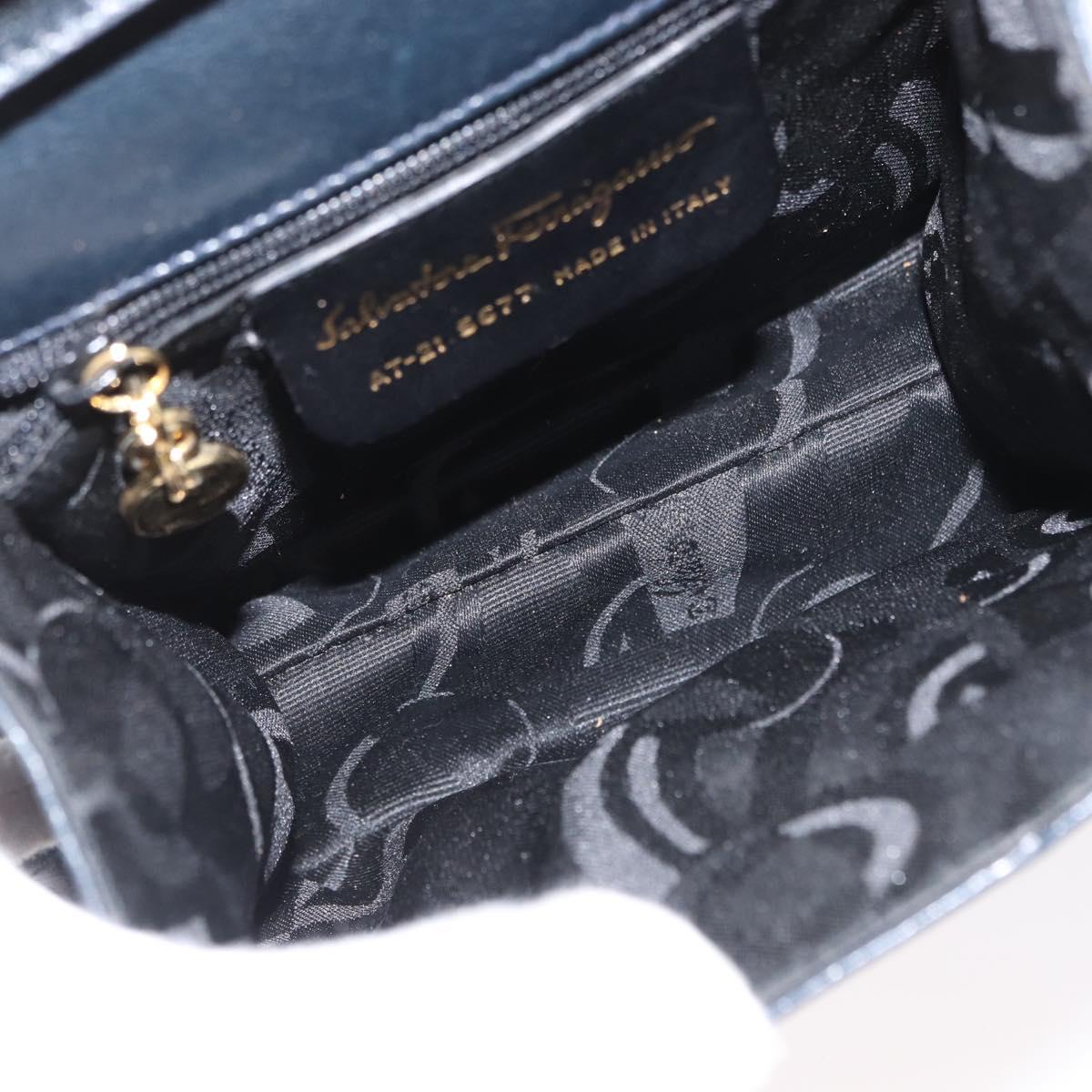Salvatore Ferragamo Vala Hand Bag Leather 2way Navy Gold Auth 169747