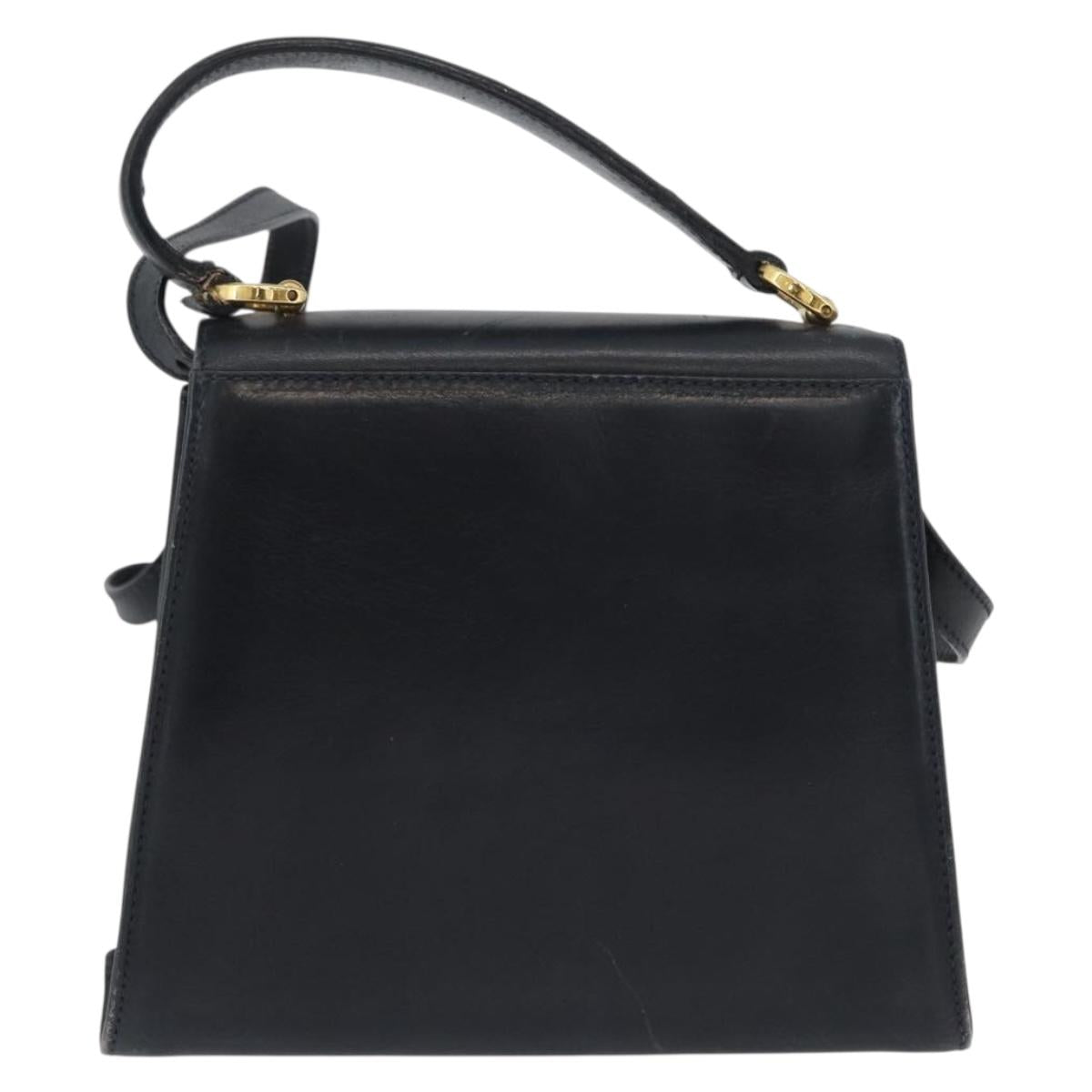 Salvatore Ferragamo Vala Hand Bag Leather 2way Navy Gold Auth 169747