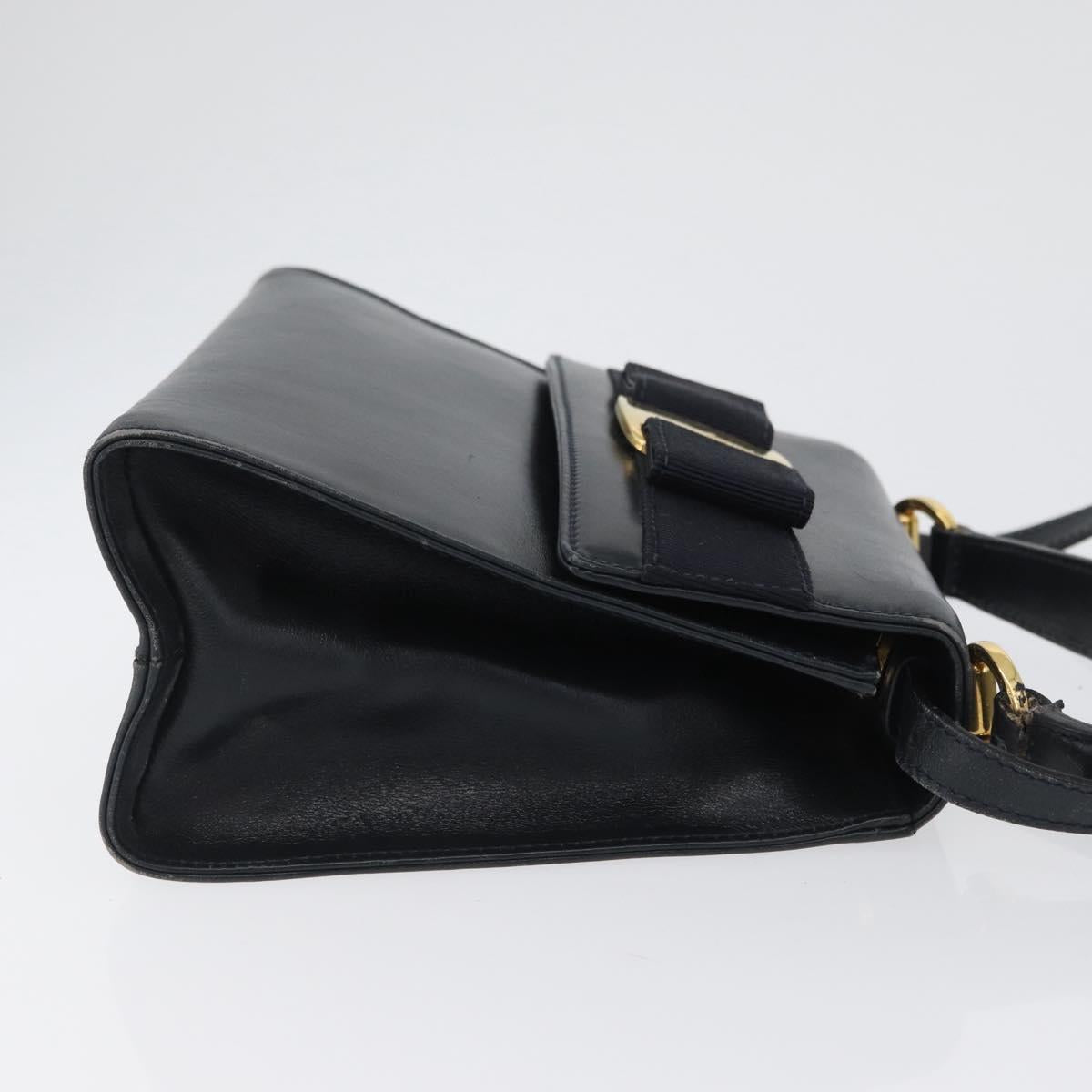 Salvatore Ferragamo Vala Hand Bag Leather 2way Navy Gold Auth 169747
