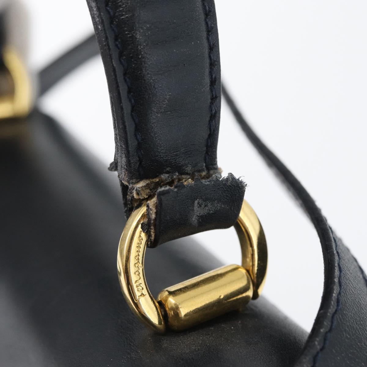 Salvatore Ferragamo Vala Hand Bag Leather 2way Navy Gold Auth 169747