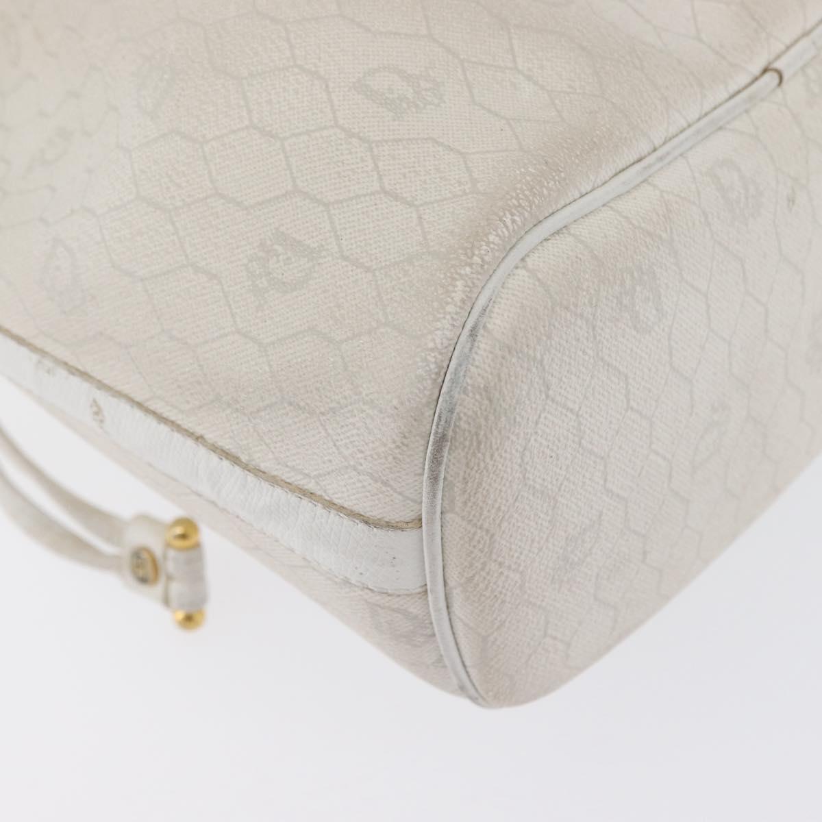 Christian Dior Honeycomb Canvas Shoulder Bag PVC White Gold Auth 169749
