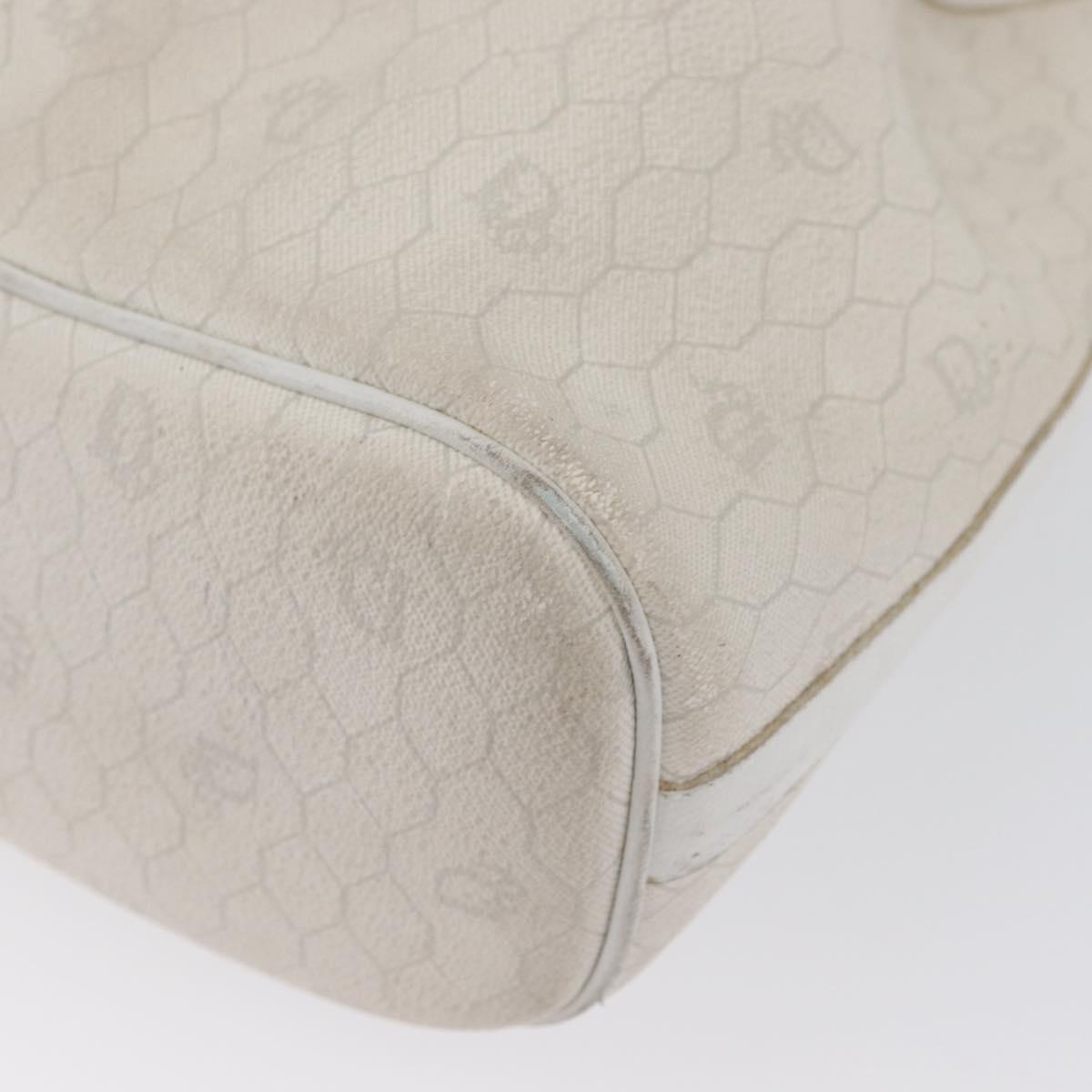 Christian Dior Honeycomb Canvas Shoulder Bag PVC White Gold Auth 169749