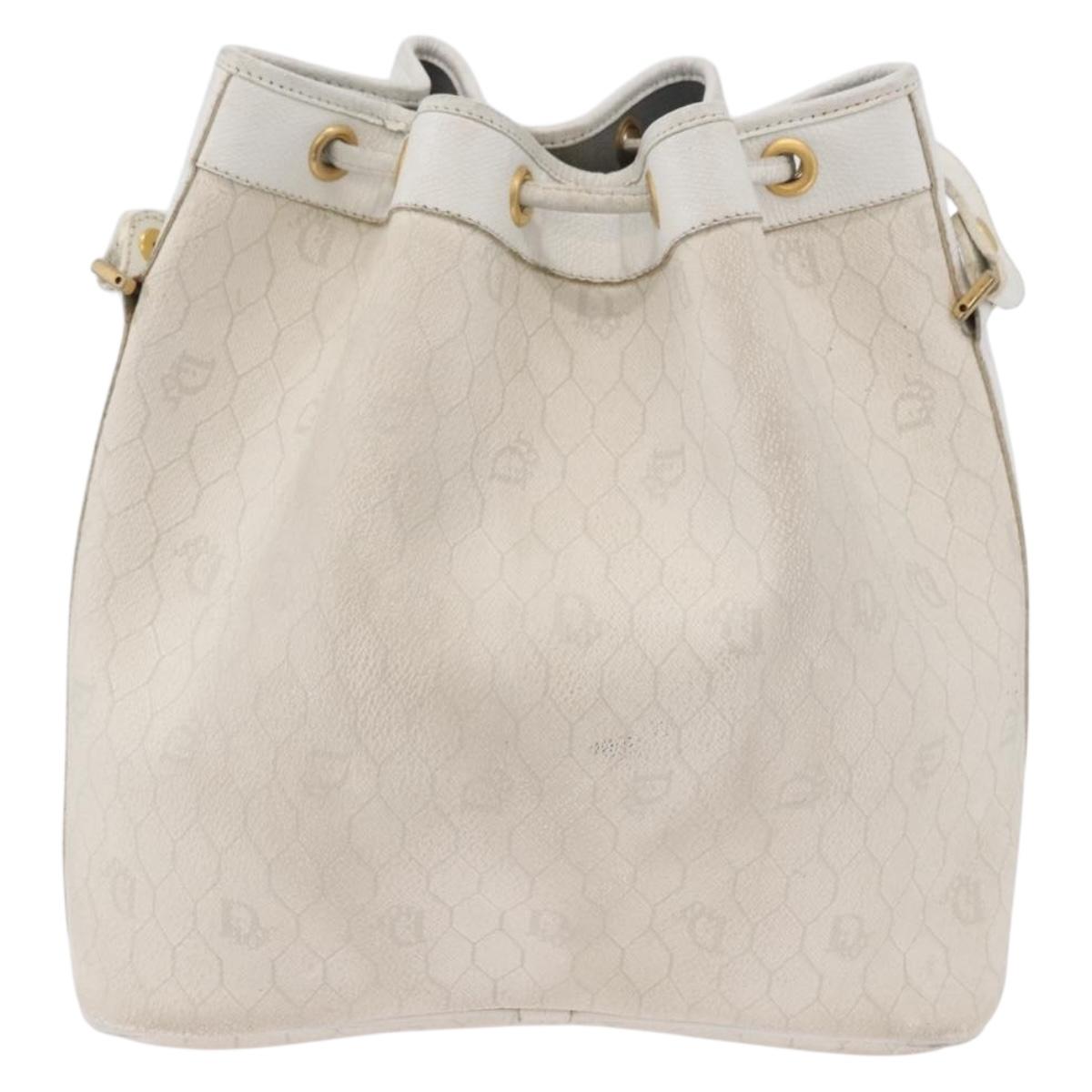 Christian Dior Honeycomb Canvas Shoulder Bag PVC White Gold Auth 169749