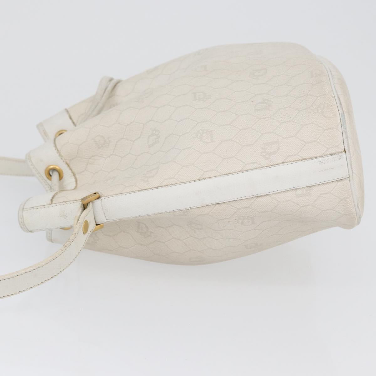 Christian Dior Honeycomb Canvas Shoulder Bag PVC White Gold Auth 169749