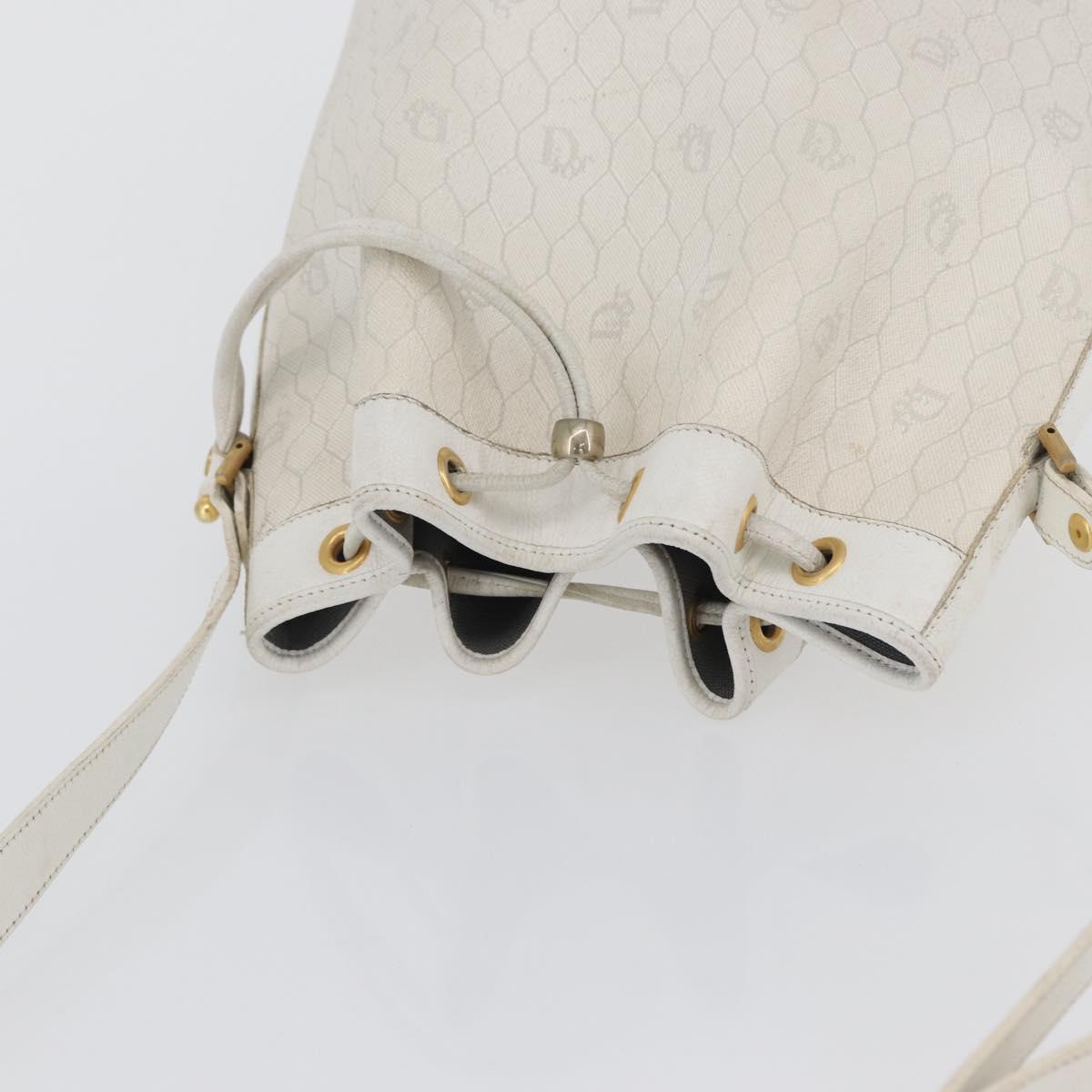Christian Dior Honeycomb Canvas Shoulder Bag PVC White Gold Auth 169749