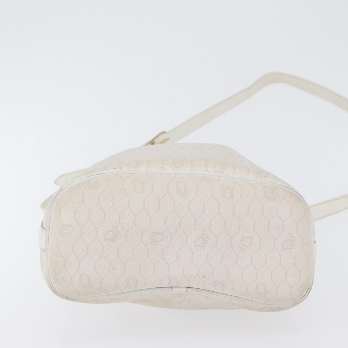 Christian Dior Honeycomb Canvas Shoulder Bag PVC White Gold Auth 169749