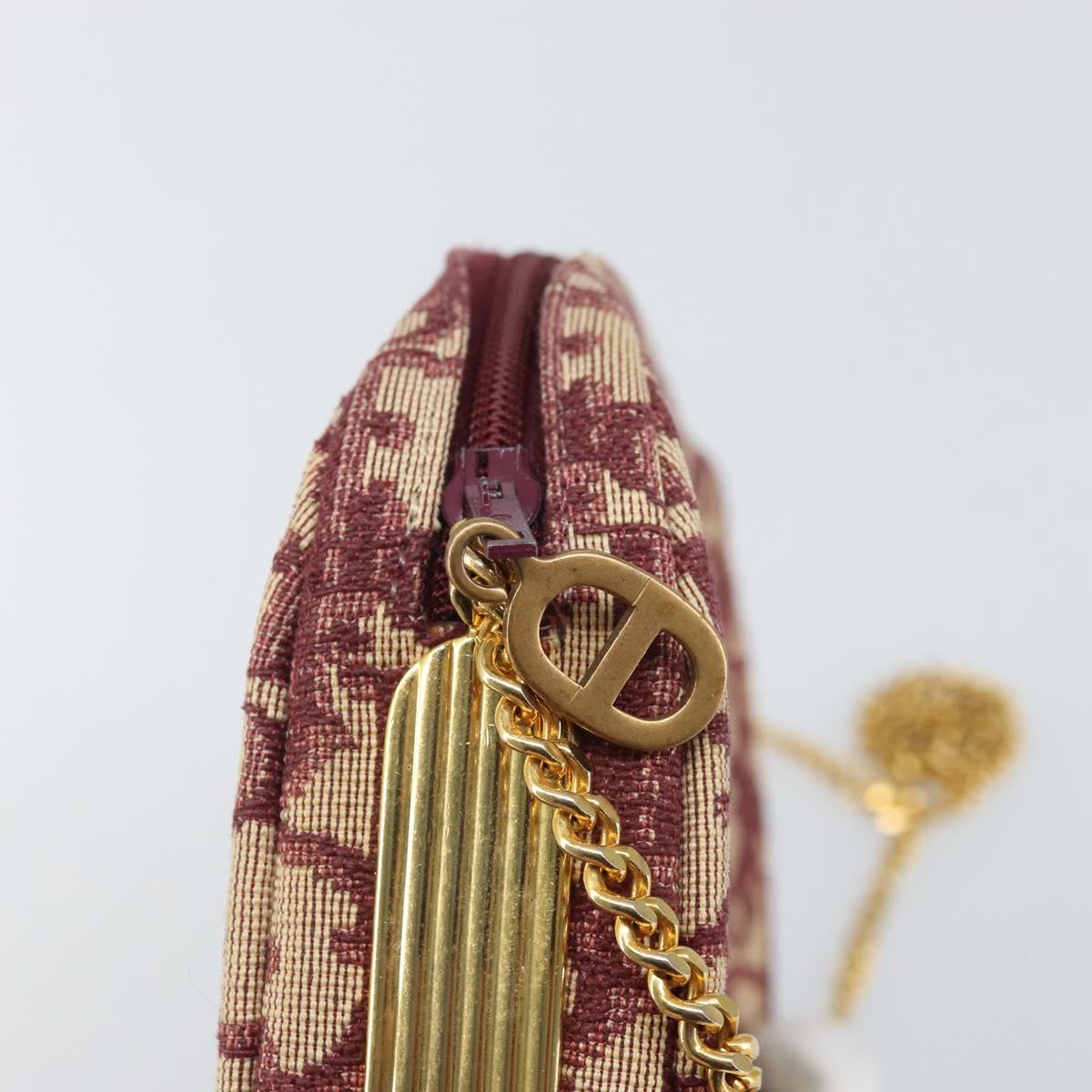 Christian Dior Trotter Canvas Chain Shoulder Bag Red Gold Auth 169751V