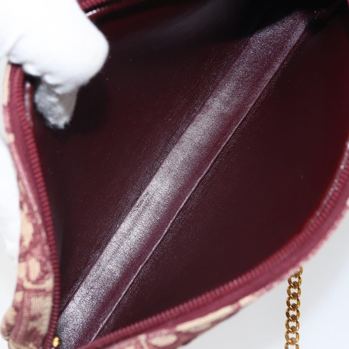 Christian Dior Trotter Canvas Chain Shoulder Bag Red Gold Auth 169751V