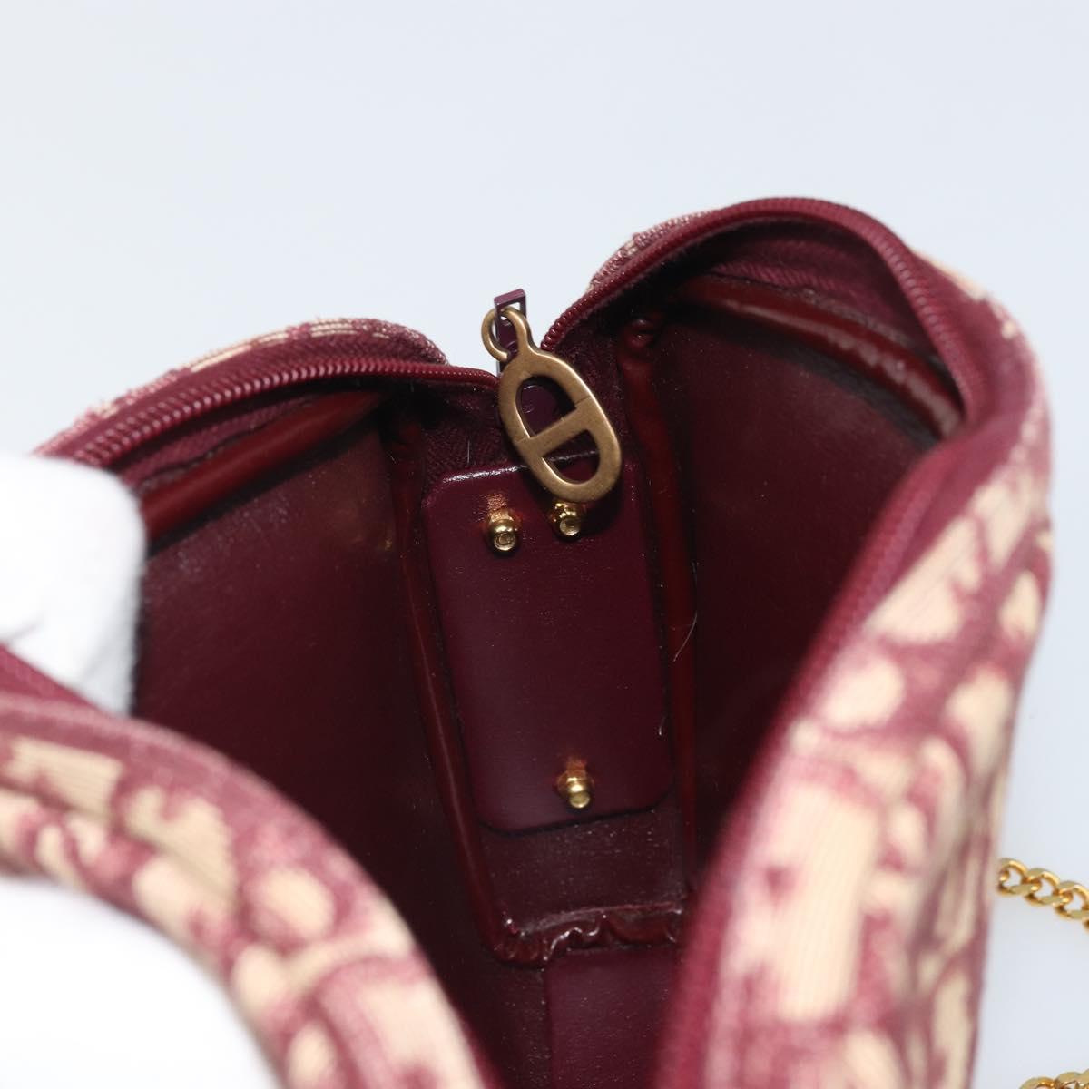 Christian Dior Trotter Canvas Chain Shoulder Bag Red Gold Auth 169751V