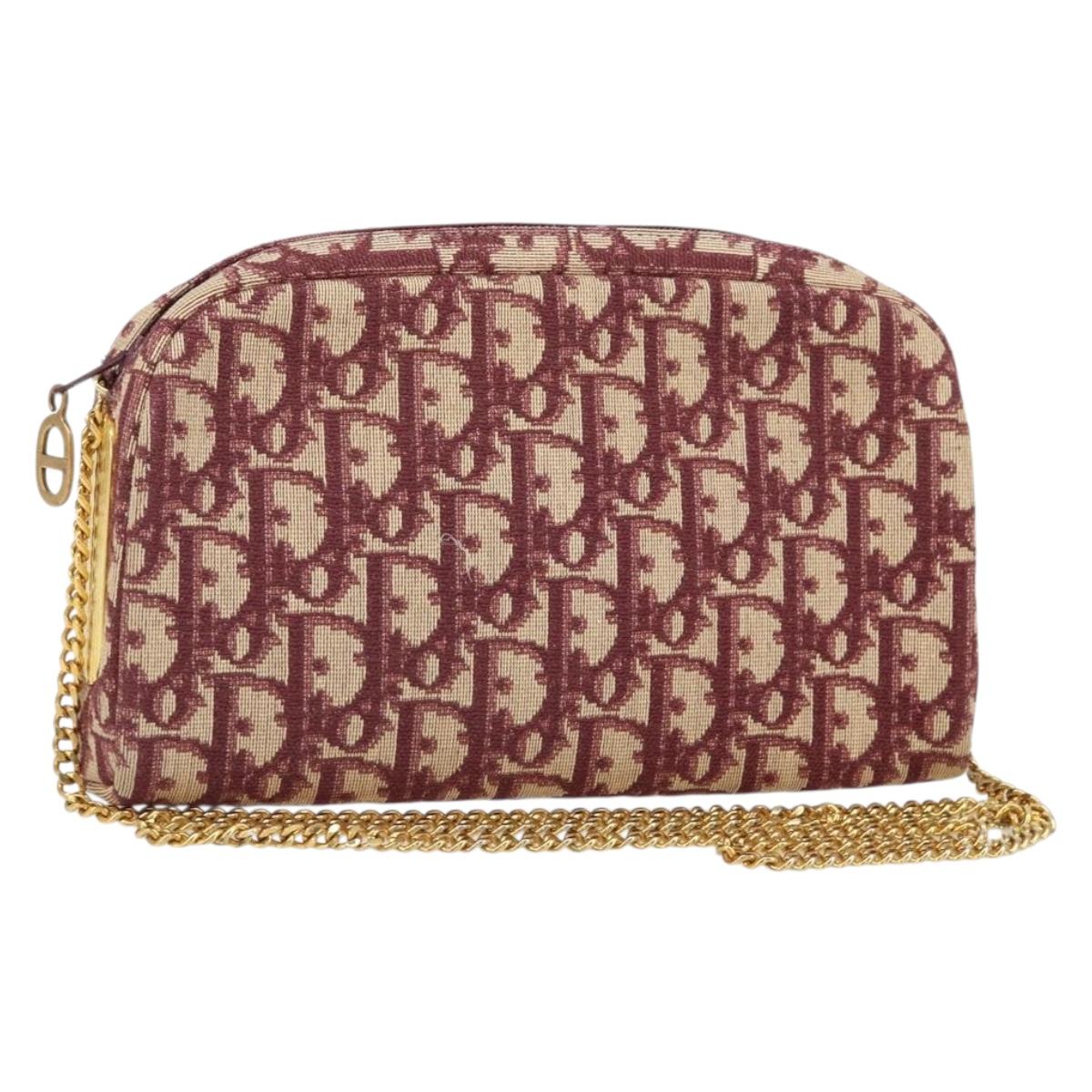 Christian Dior Trotter Canvas Chain Shoulder Bag Red Gold Auth 169751V