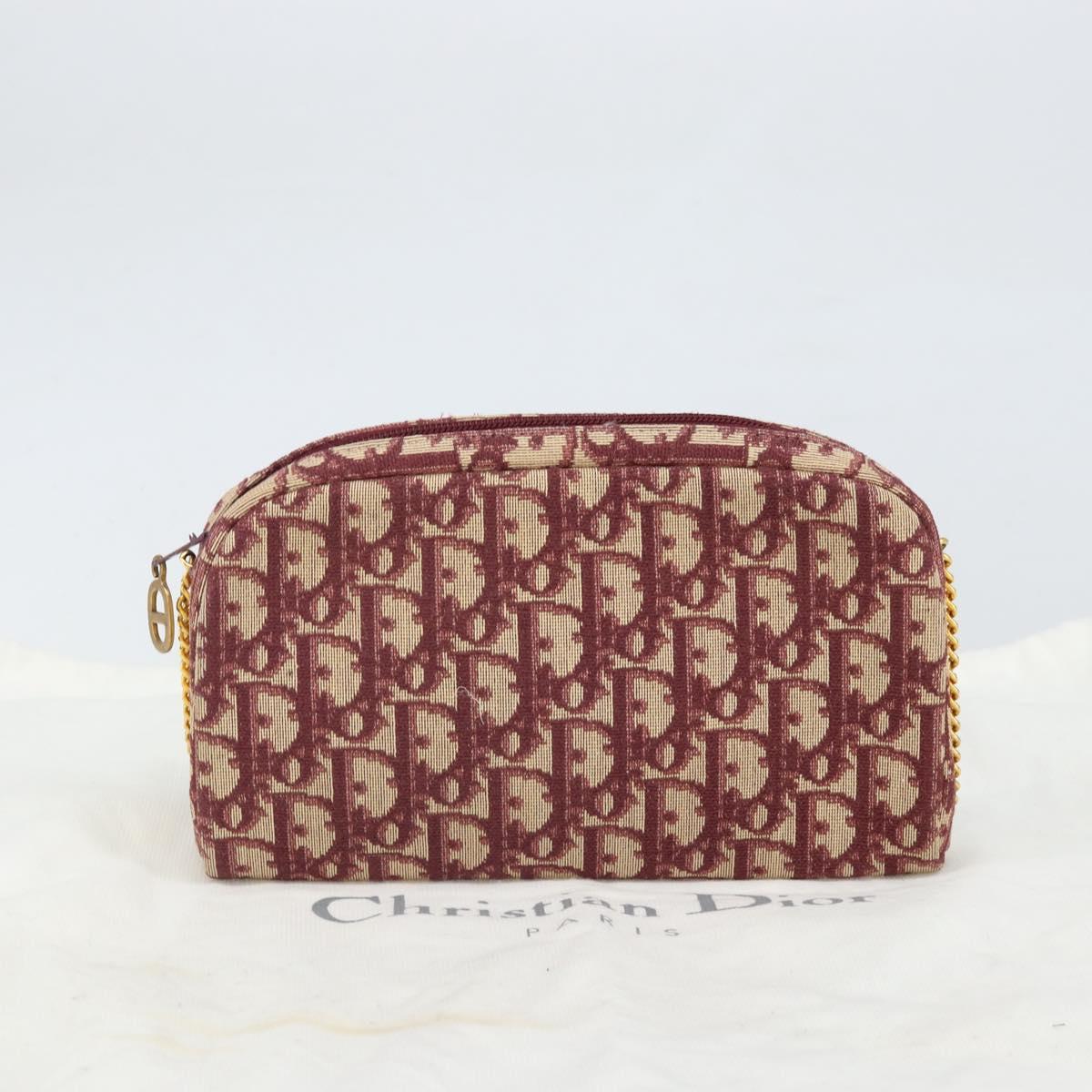 Christian Dior Trotter Canvas Chain Shoulder Bag Red Gold Auth 169751V
