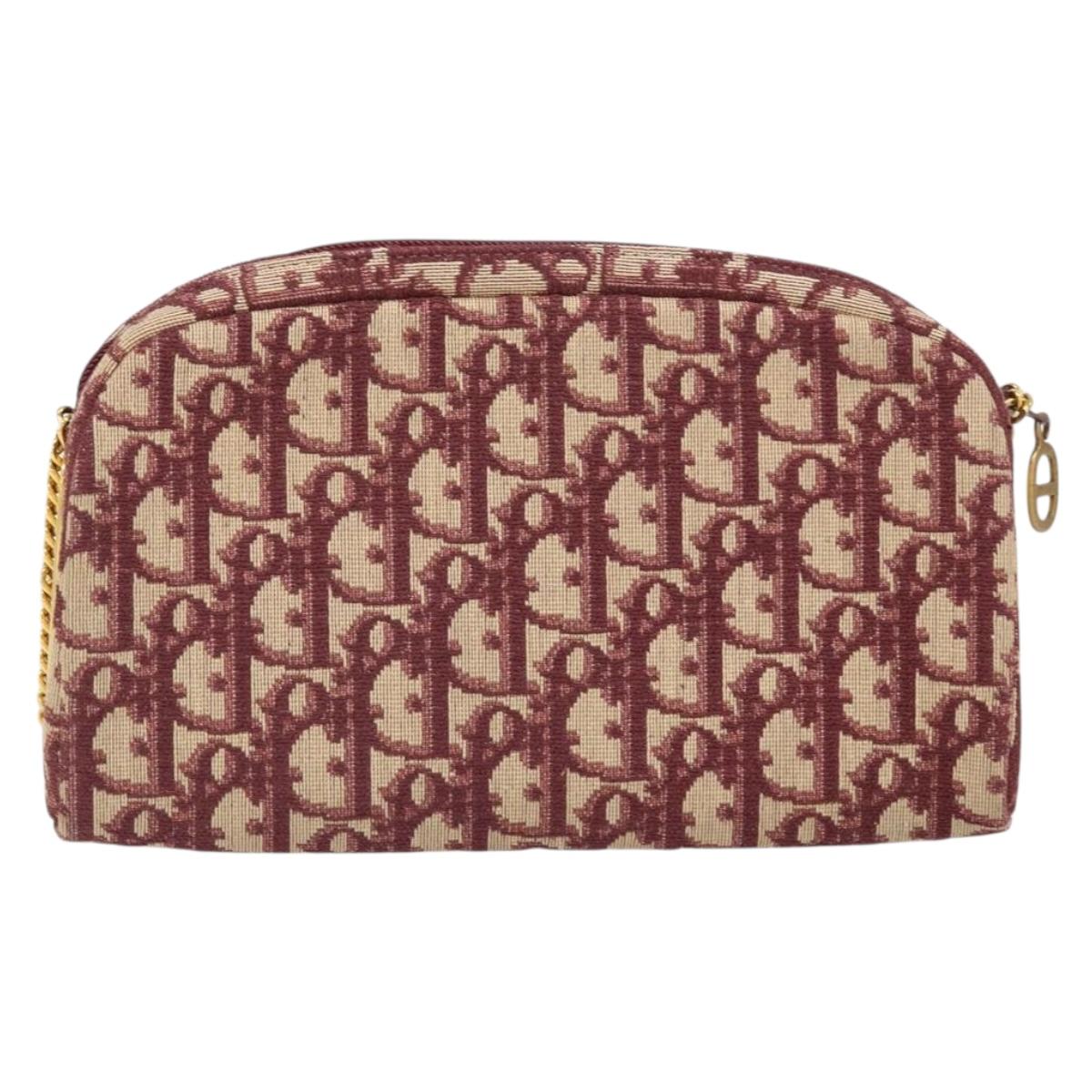 Christian Dior Trotter Canvas Chain Shoulder Bag Red Gold Auth 169751V