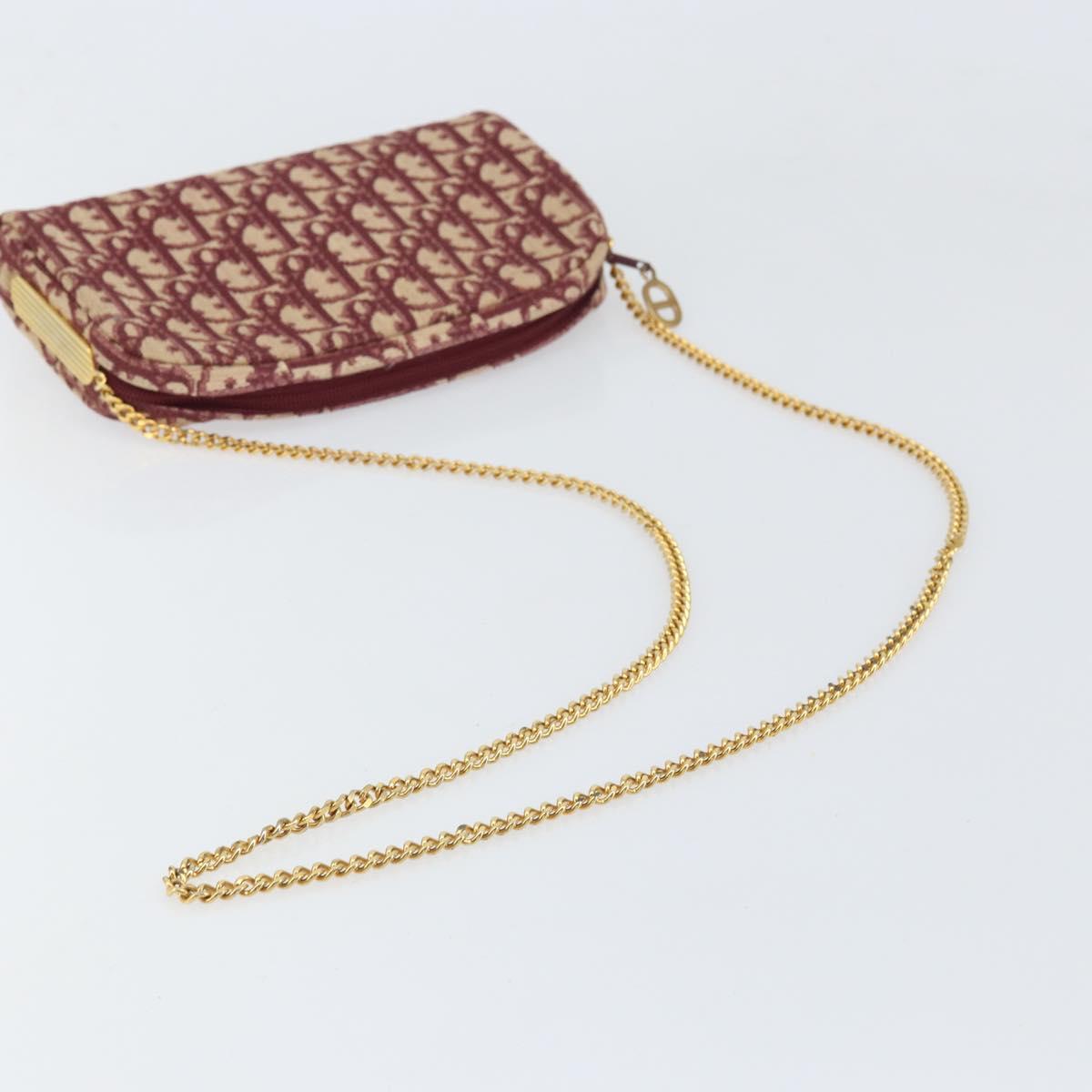Christian Dior Trotter Canvas Chain Shoulder Bag Red Gold Auth 169751V