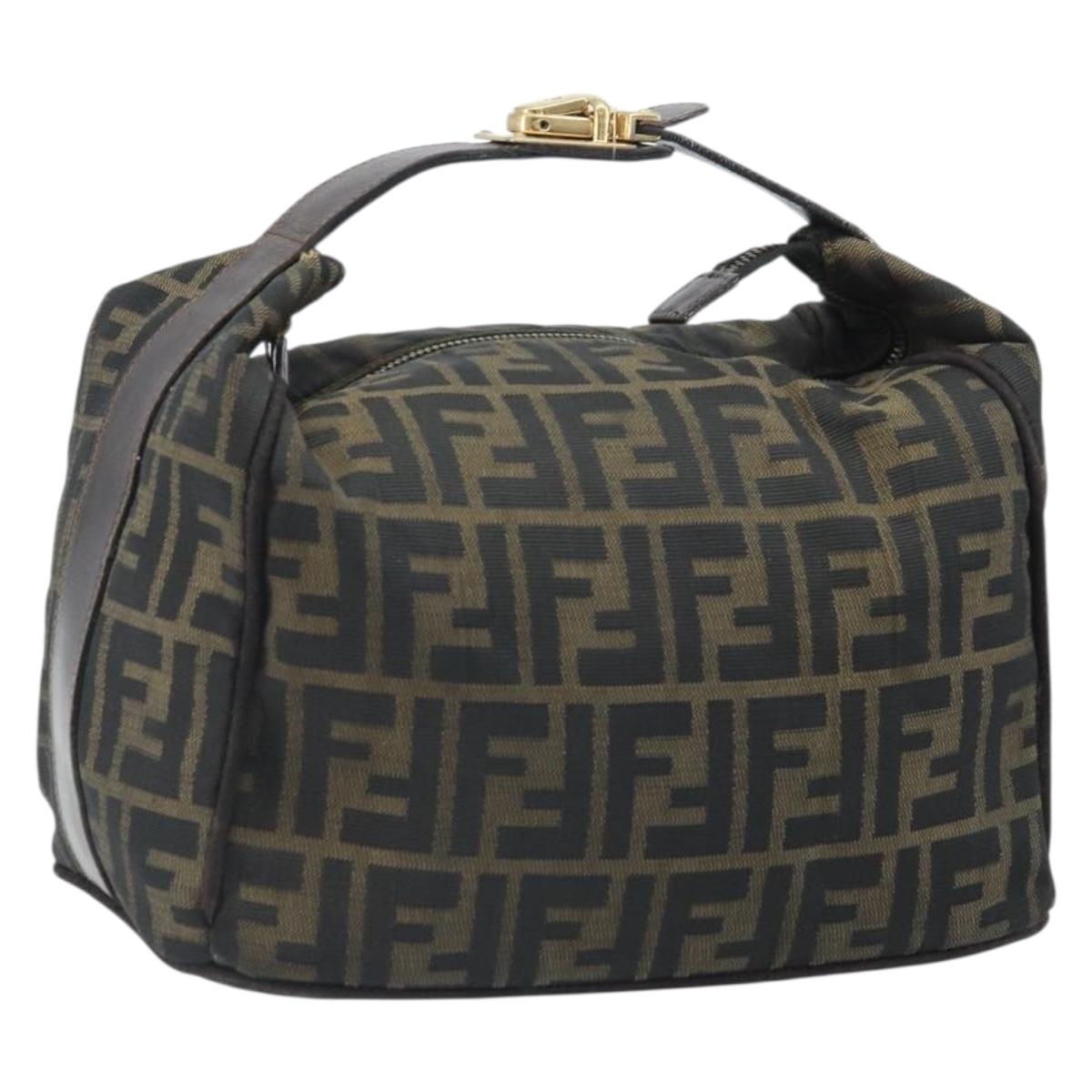 FENDI Zucca Canvas Vanity Hand Bag Black Brown Auth 169752