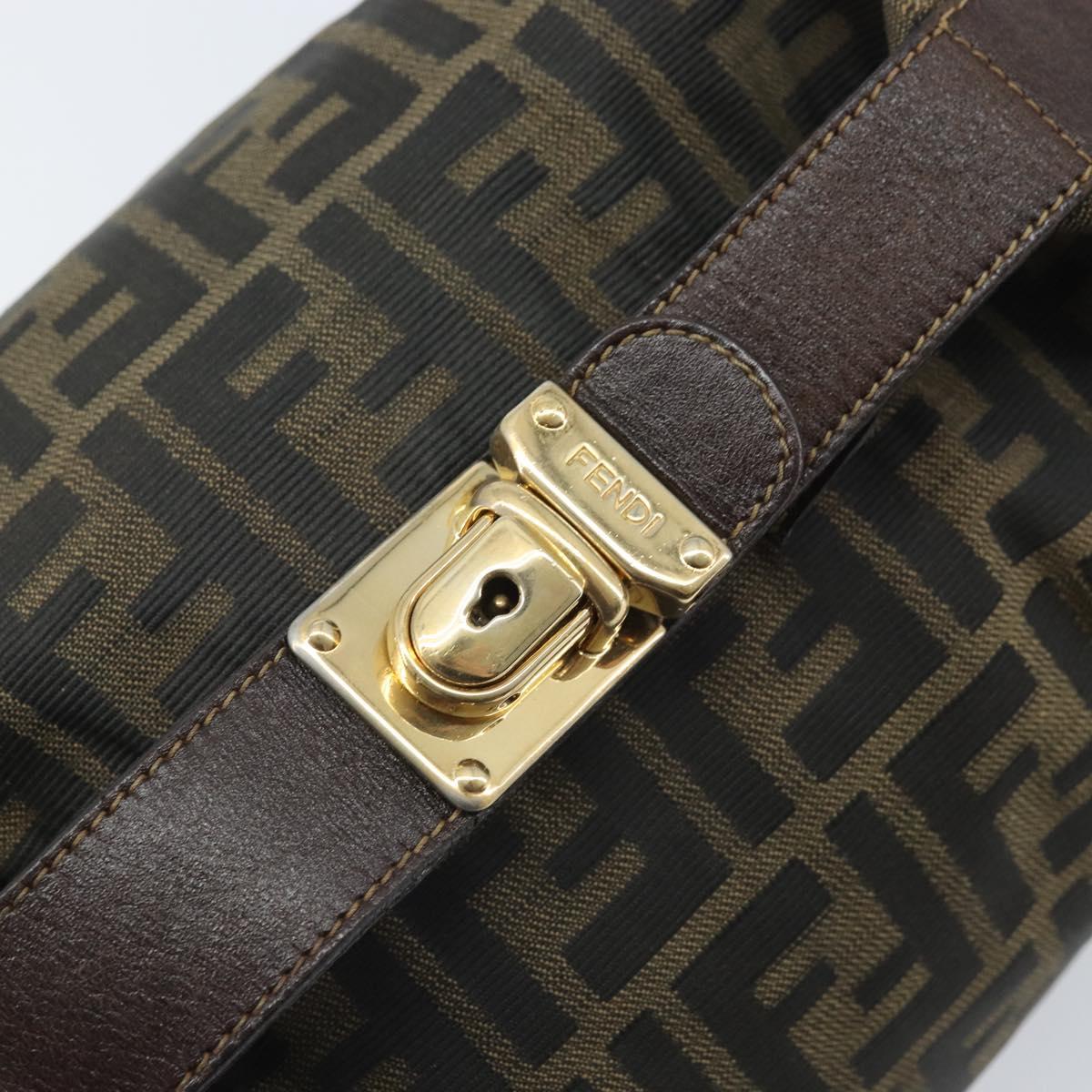 FENDI Zucca Canvas Vanity Hand Bag Black Brown Auth 169752