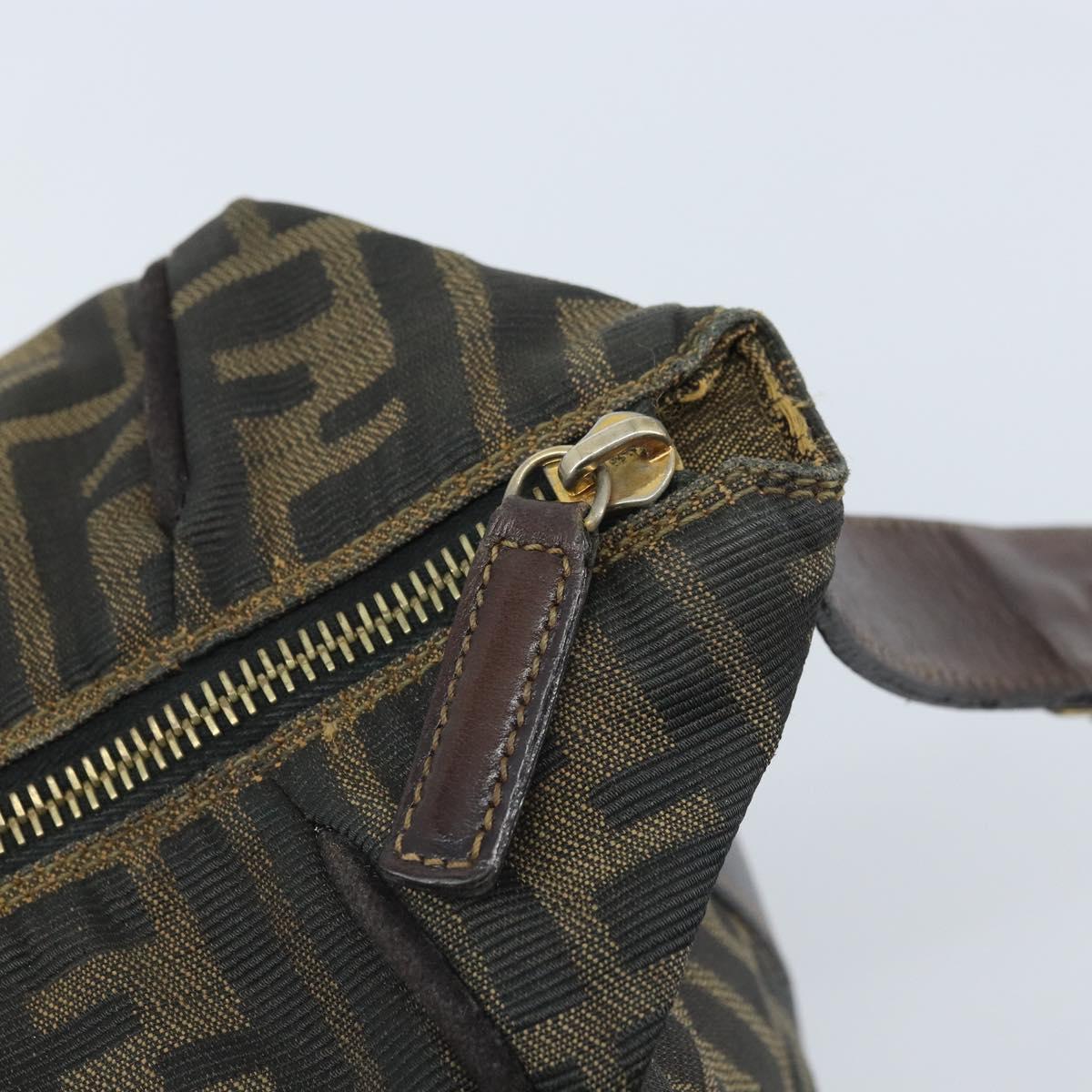 FENDI Zucca Canvas Vanity Hand Bag Black Brown Auth 169752
