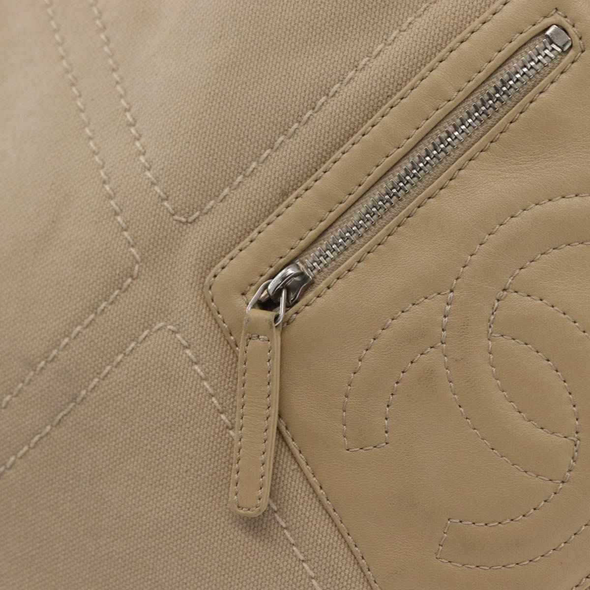 CHANEL Tote Bag No5 Canvas Beige Silver CC Auth 169753