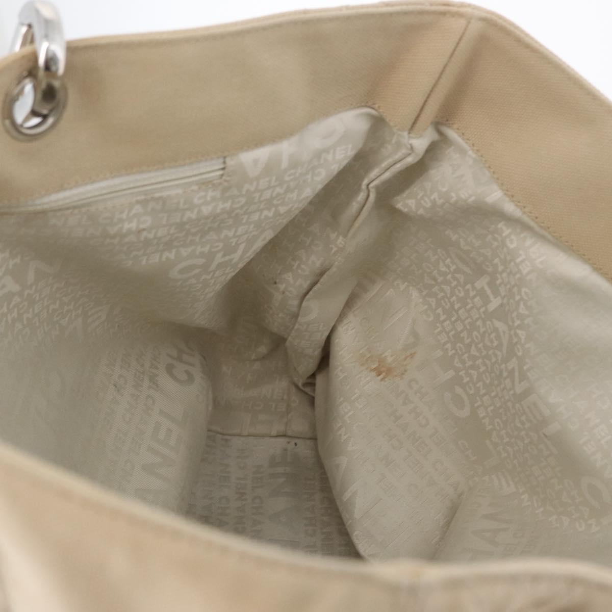 CHANEL Tote Bag No5 Canvas Beige Silver CC Auth 169753