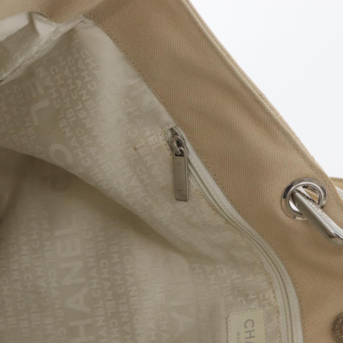 CHANEL Tote Bag No5 Canvas Beige Silver CC Auth 169753