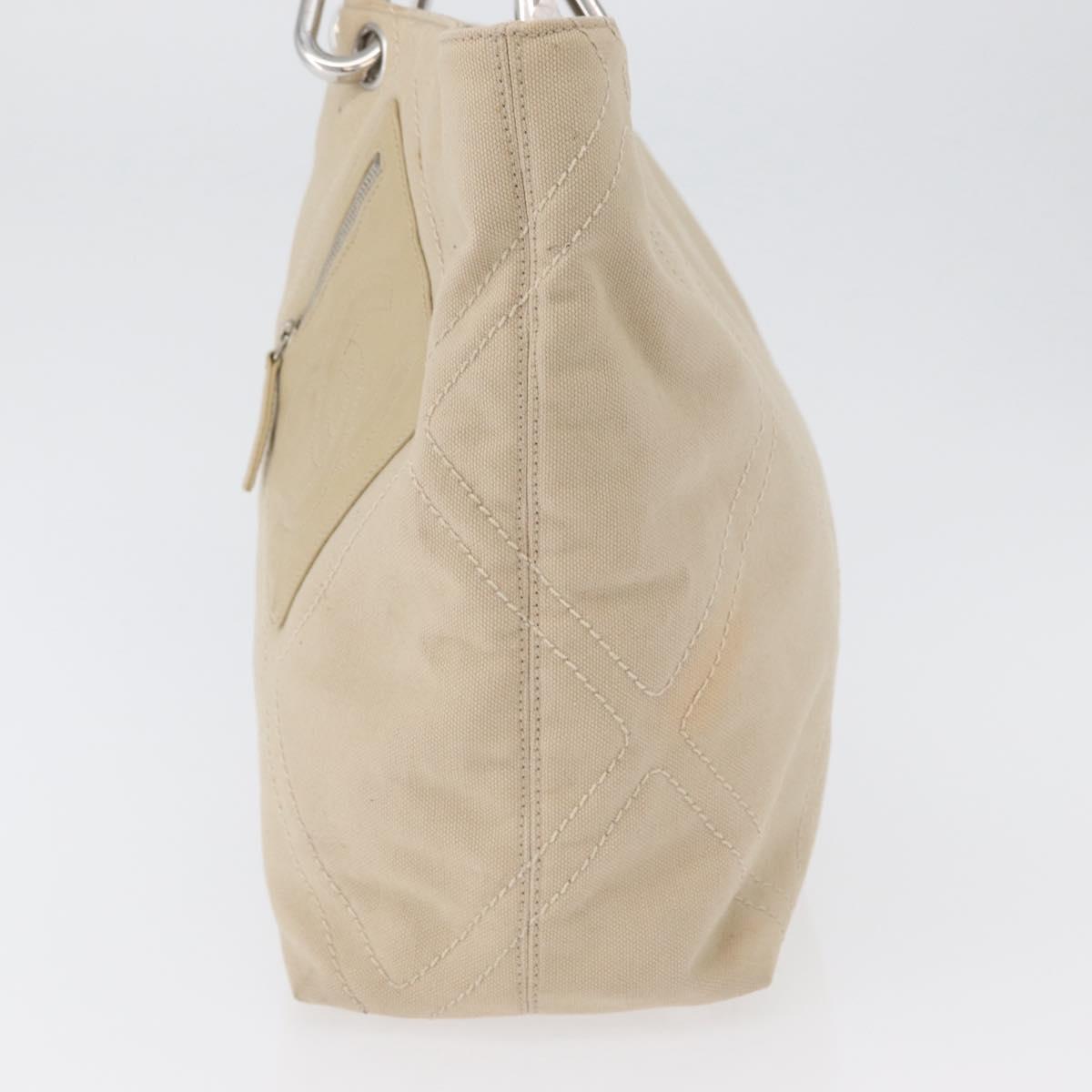 CHANEL Tote Bag No5 Canvas Beige Silver CC Auth 169753