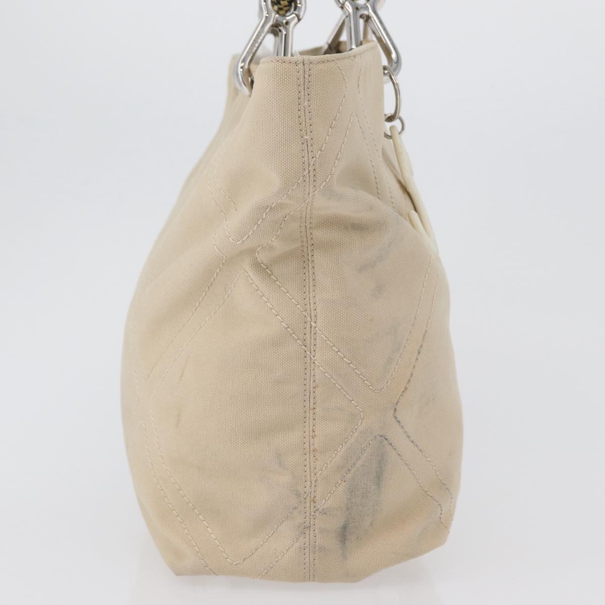 CHANEL Tote Bag No5 Canvas Beige Silver CC Auth 169753