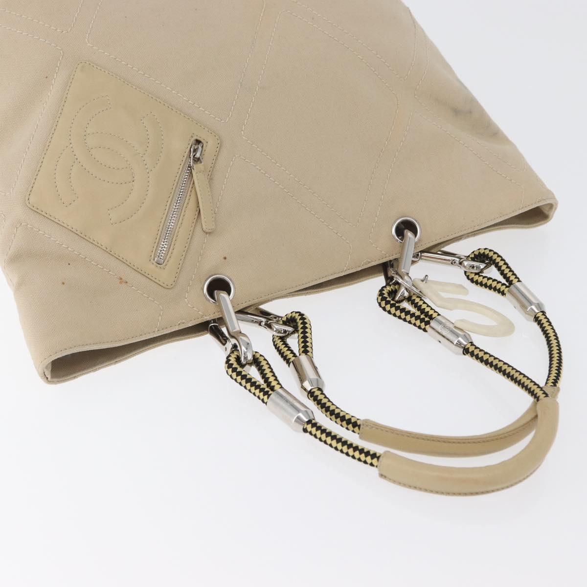 CHANEL Tote Bag No5 Canvas Beige Silver CC Auth 169753