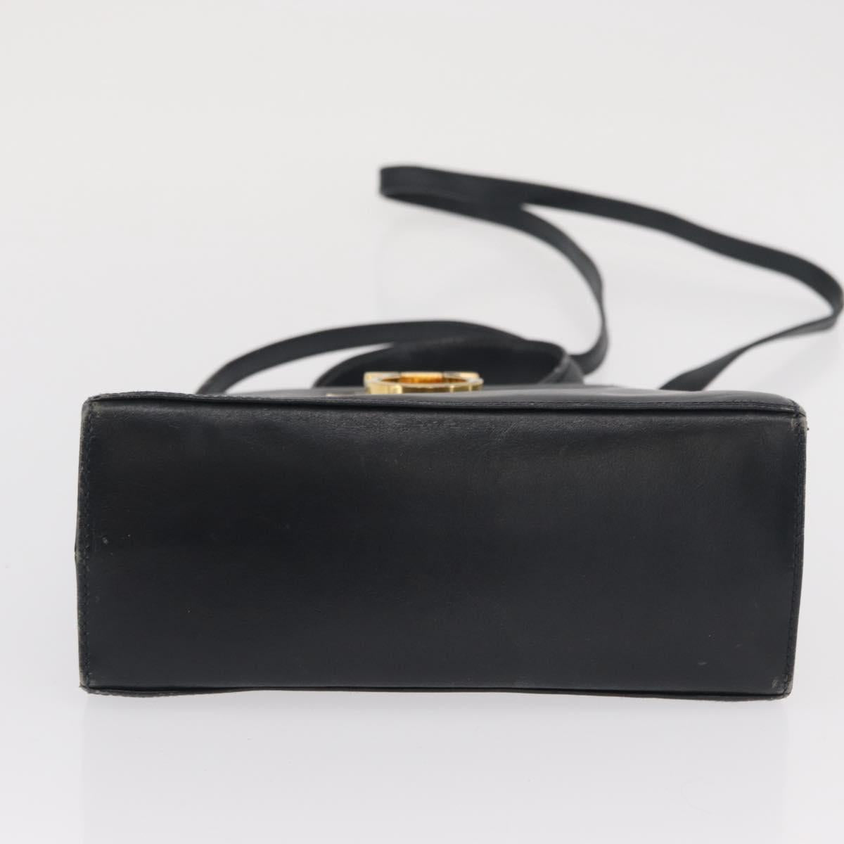 Salvatore Ferragamo Gancini Hand Bag Leather 2way Navy Gold Auth 169755