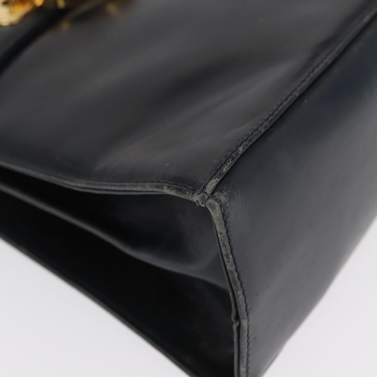 Salvatore Ferragamo Gancini Hand Bag Leather 2way Navy Gold Auth 169755