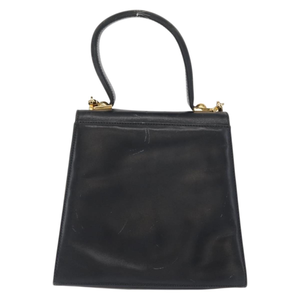 Salvatore Ferragamo Gancini Hand Bag Leather 2way Navy Gold Auth 169755