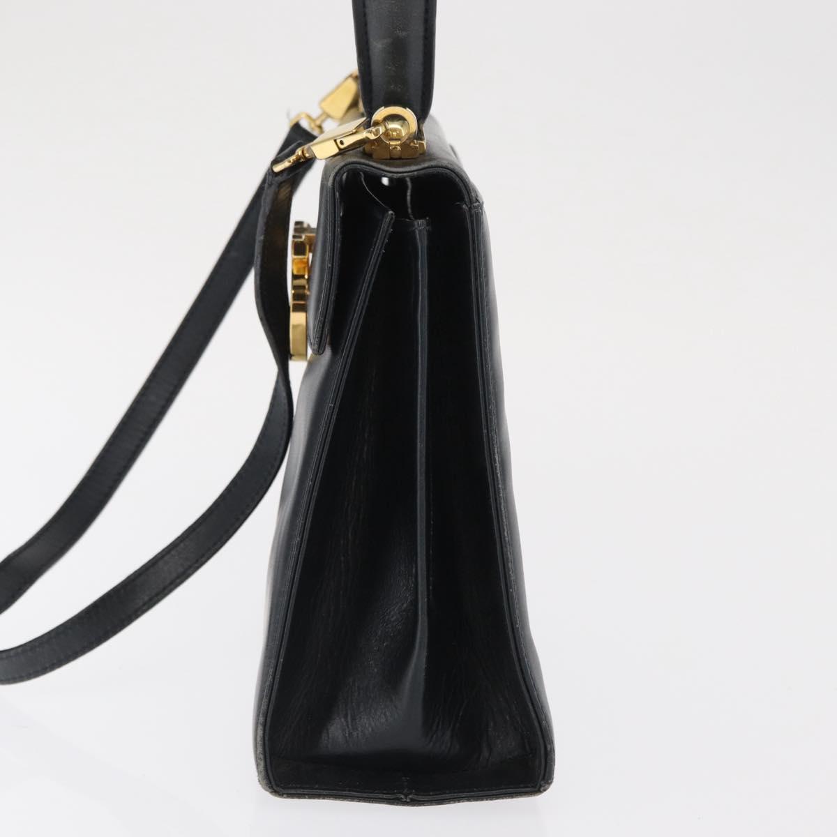 Salvatore Ferragamo Gancini Hand Bag Leather 2way Navy Gold Auth 169755